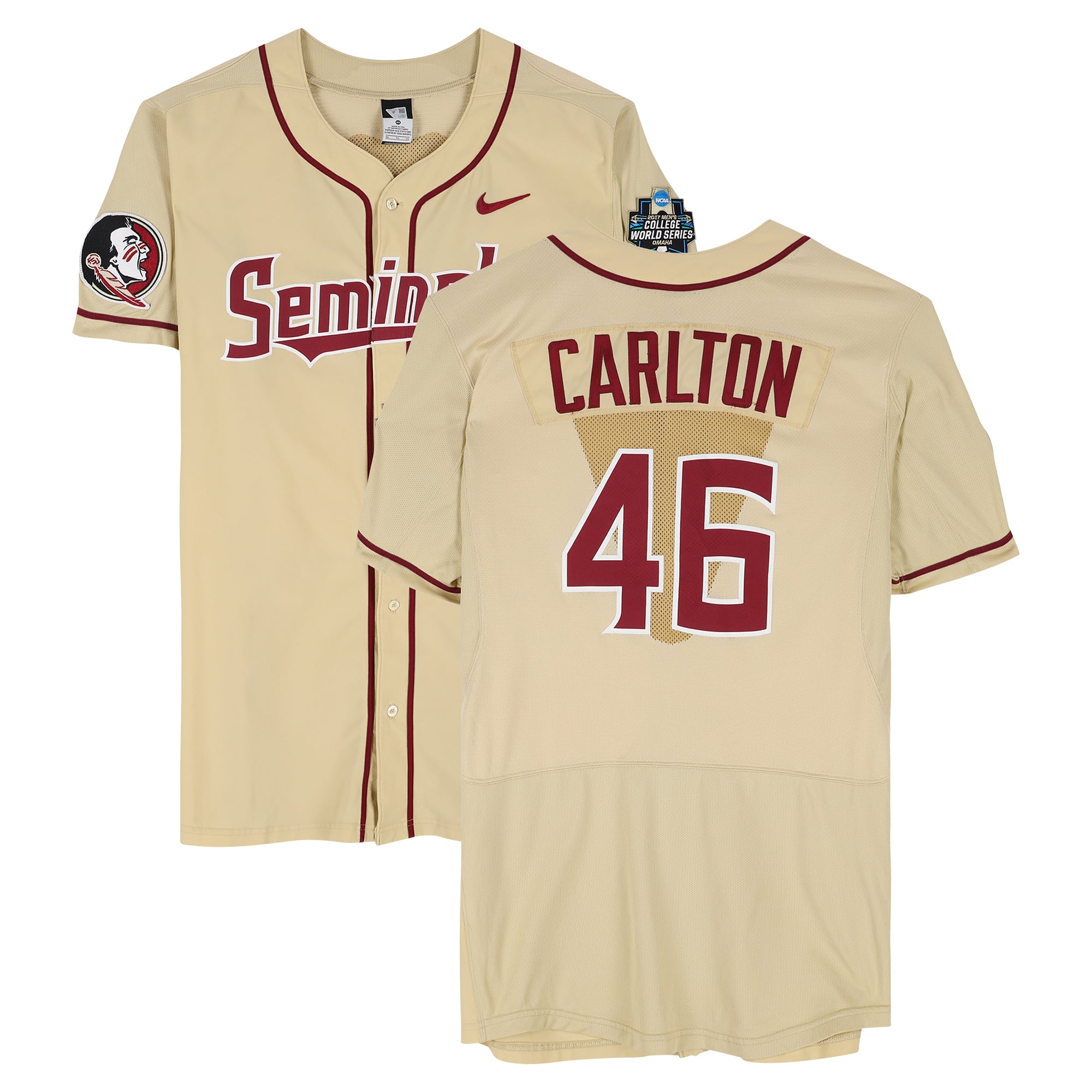 Drew Carlton Florida State Seminoles Player-Issued #46 Gold Jersey from the 2017 College World Series - Size 46