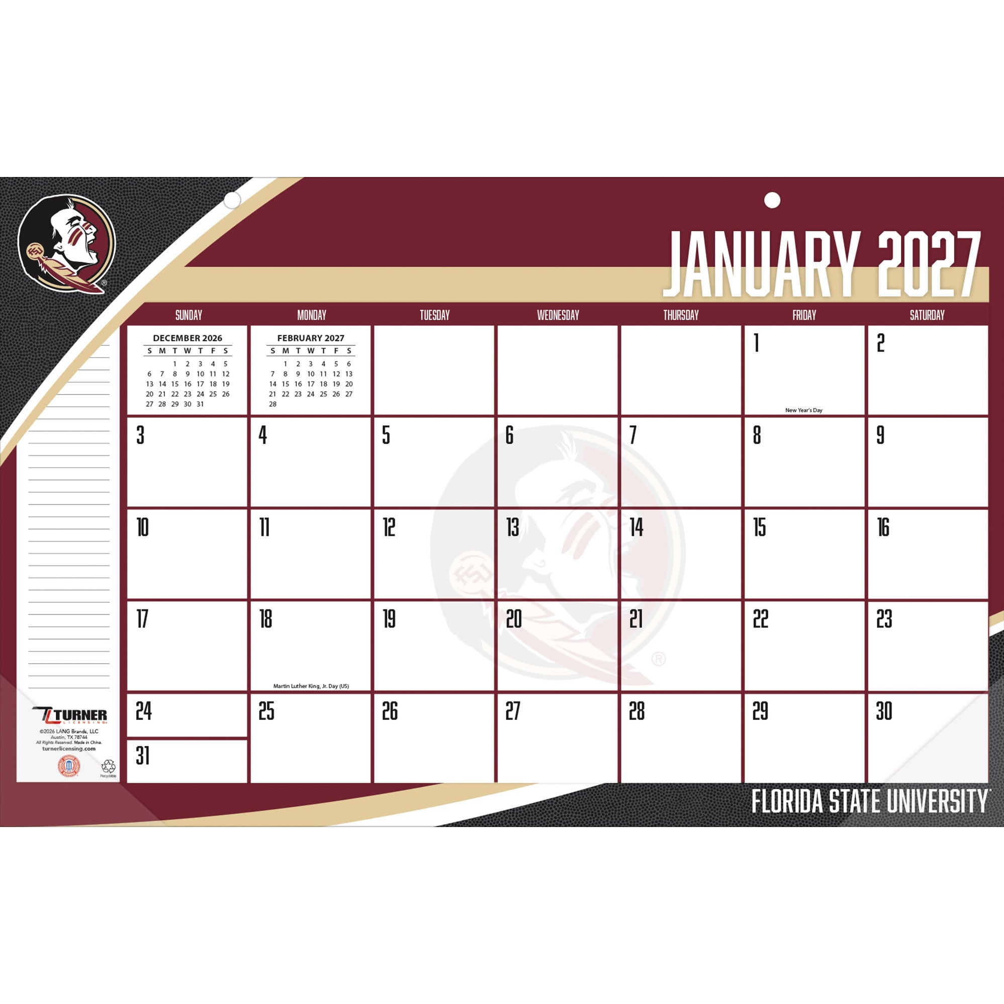 Sous-main calendrier Florida State Seminoles 17" x 11"