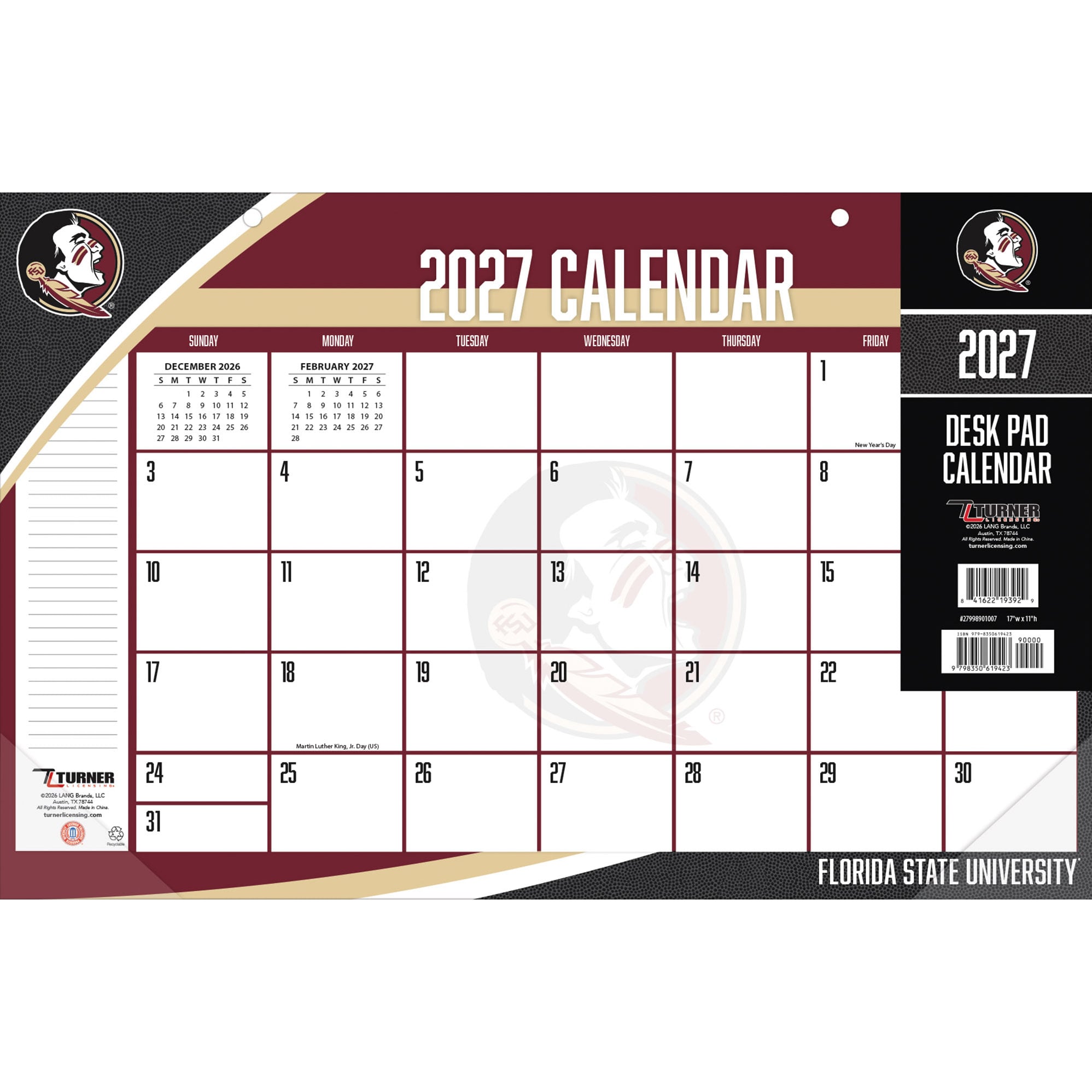 Sous-main calendrier Florida State Seminoles 17" x 11"