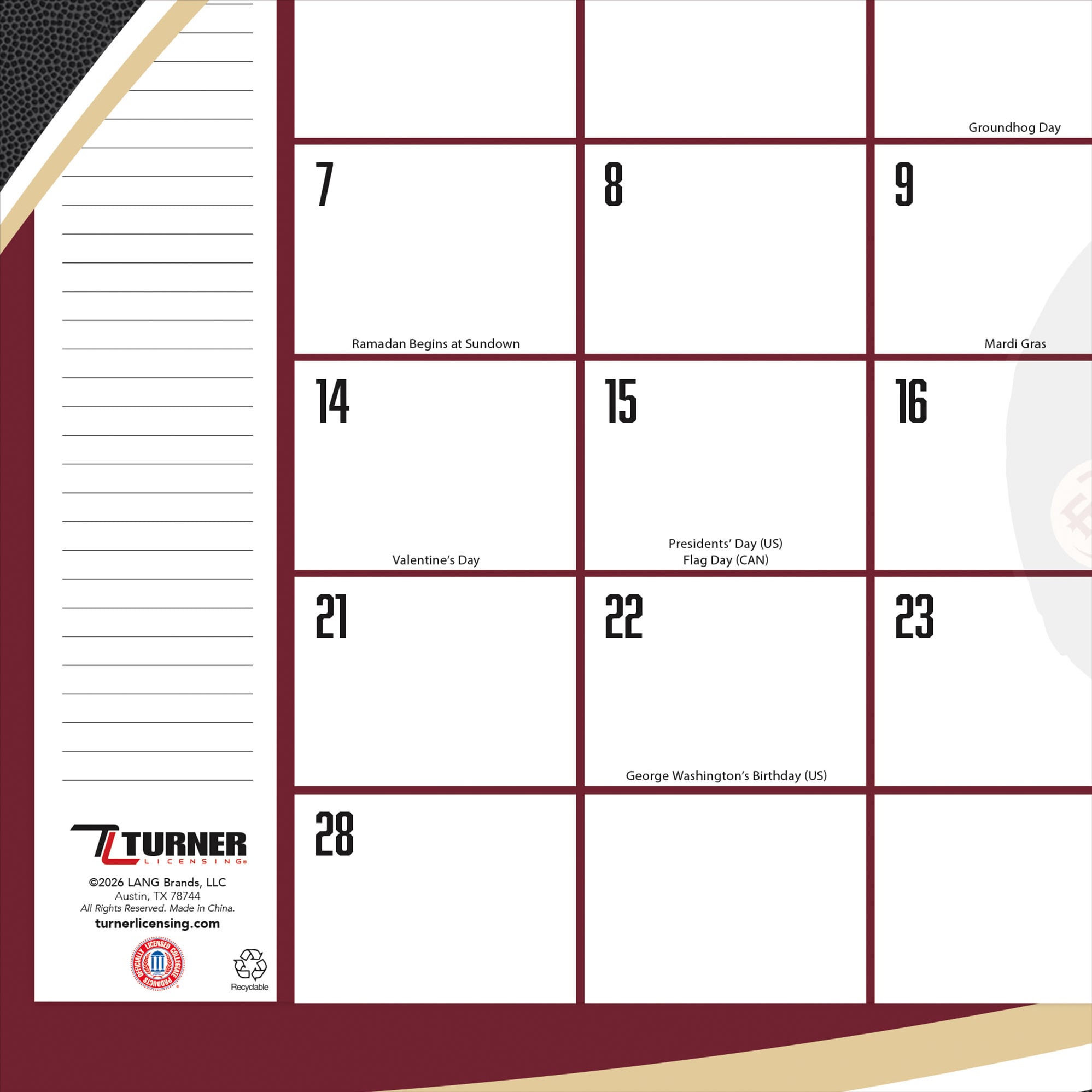Sous-main calendrier Florida State Seminoles 17" x 11"