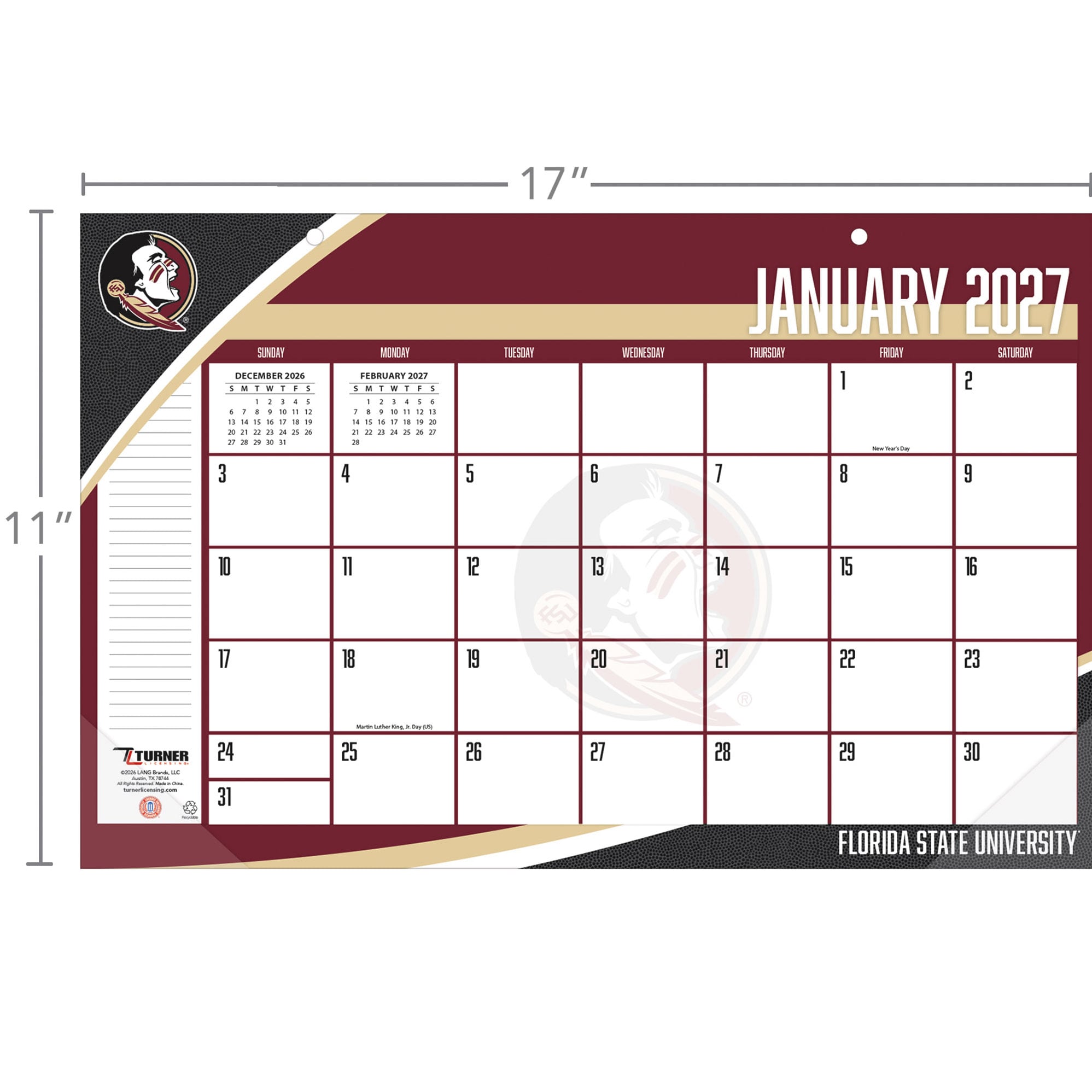 Sous-main calendrier Florida State Seminoles 17" x 11"
