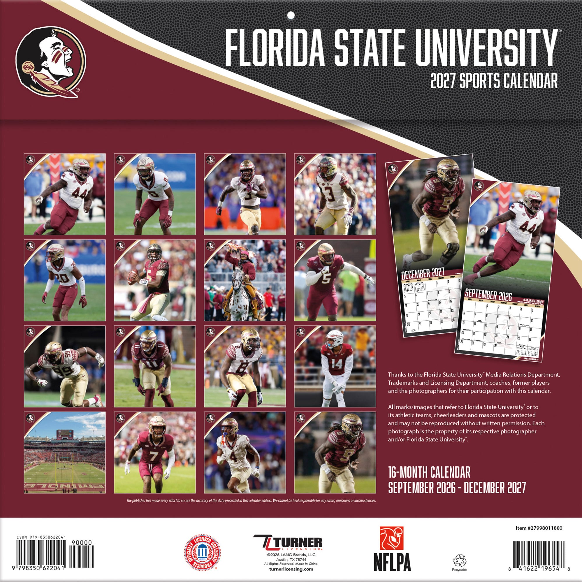 Florida State Seminoles 2027 12” x 12” Team Wall Calendar