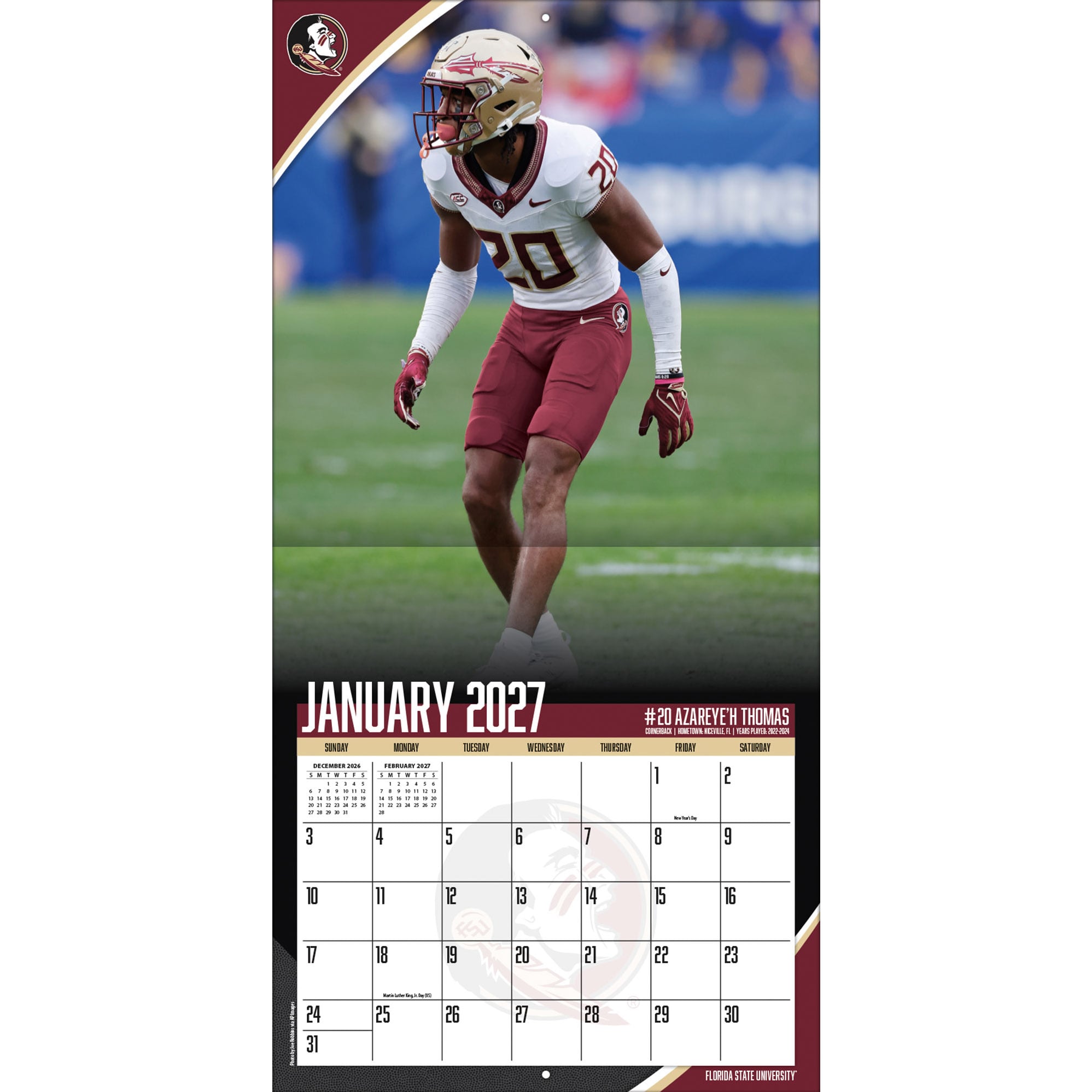Florida State Seminoles 2027 12” x 12” Team Wall Calendar