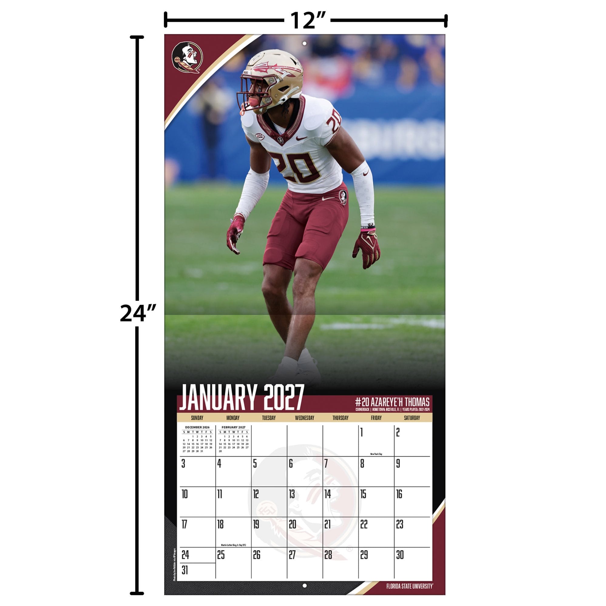 Florida State Seminoles 2027 12” x 12” Team Wall Calendar