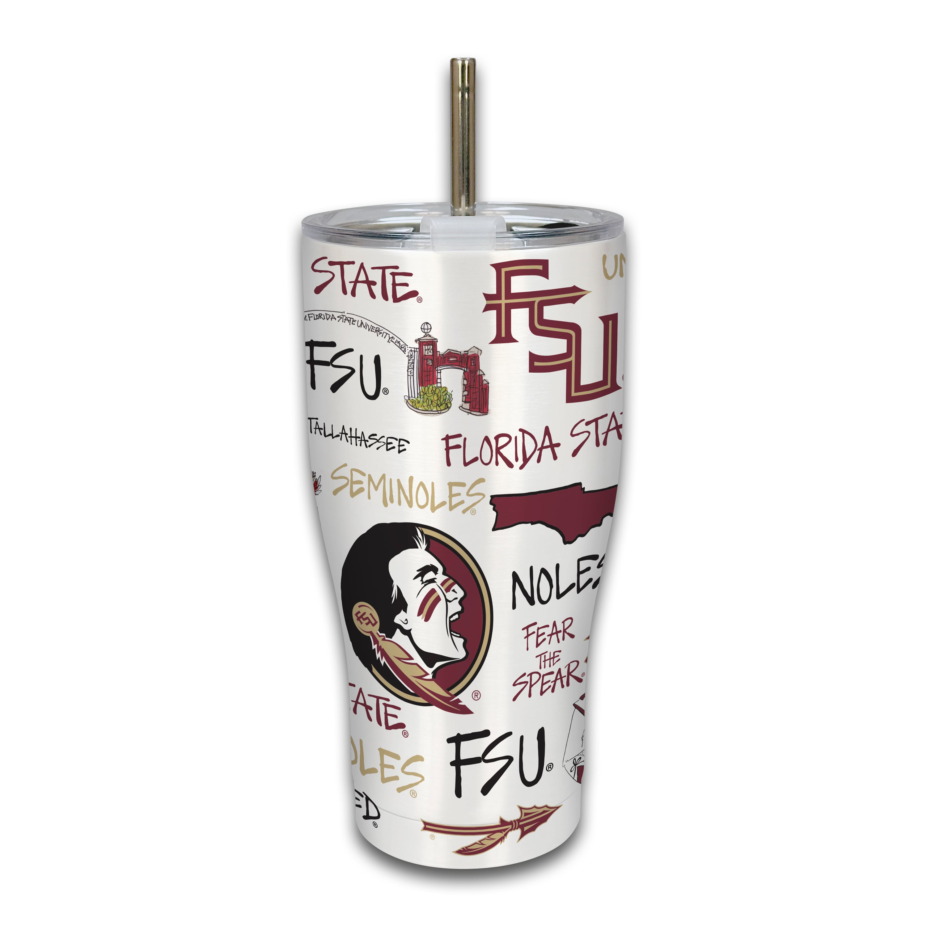 Gobelet isotherme en métal Florida State Seminoles de 887 ml (30 oz) avec icône