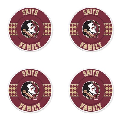 Florida State Seminoles 4" Personalized Circular Coasters 4-Pack Set