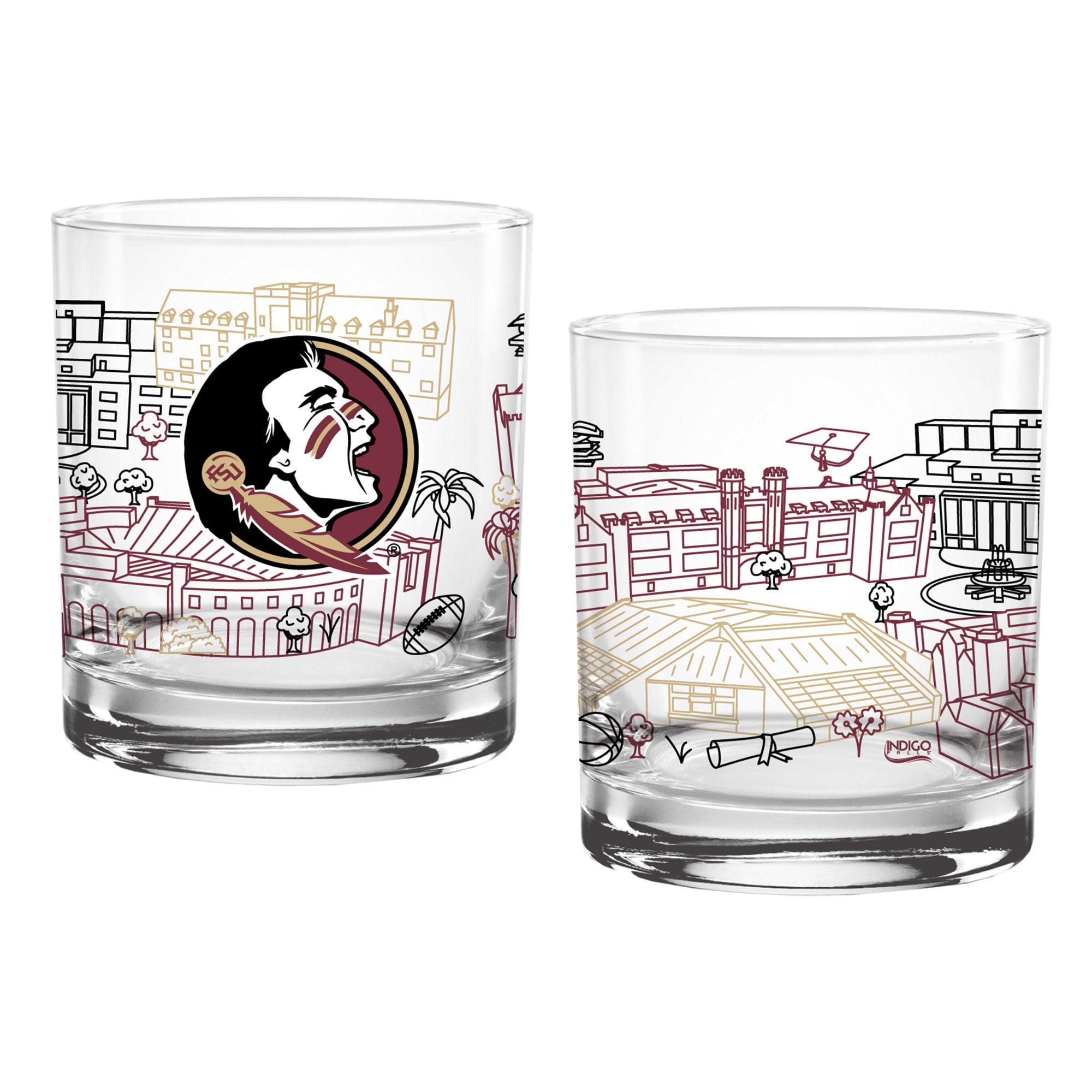 Florida State Seminoles paquet de deux 14oz. Verre d’art de ligne de campus