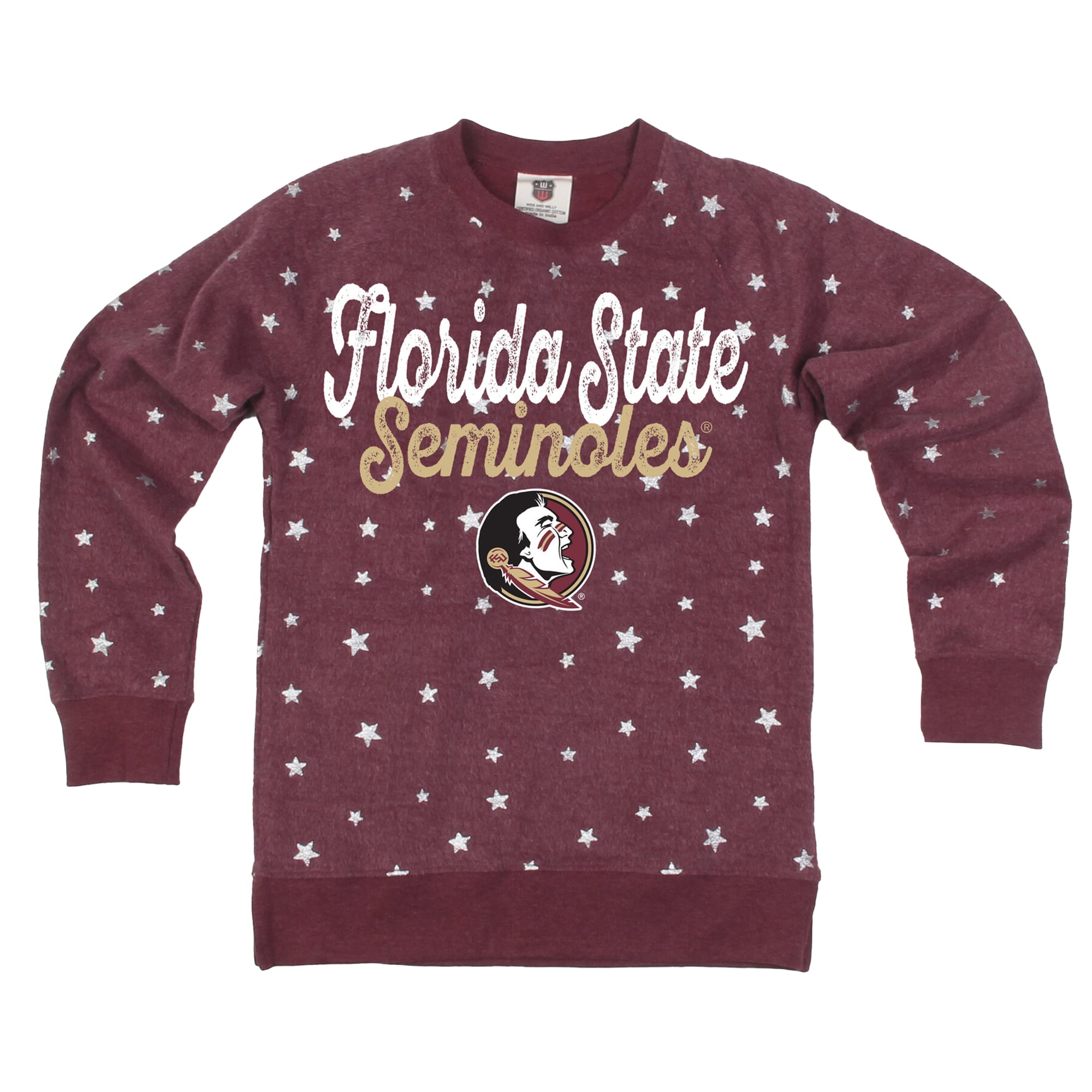 Girls Youth Wes & Willy Garnet Florida State Seminoles Shimmer Star Reverse Fleece Sweatshirt