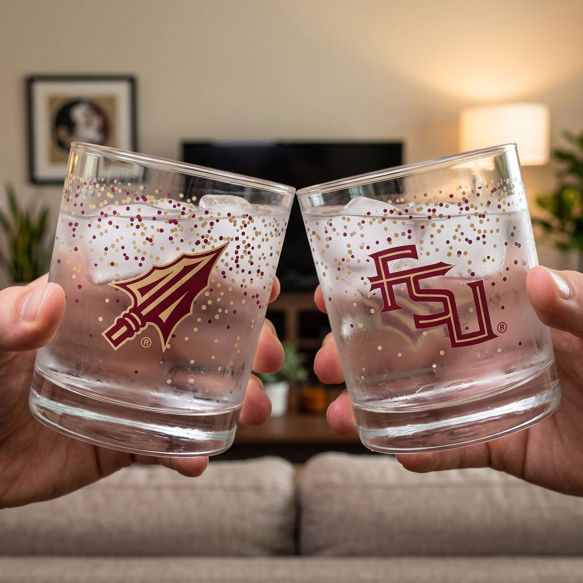 Indigo Falls Florida State Seminoles Confetti Rocks Glass Set of 2