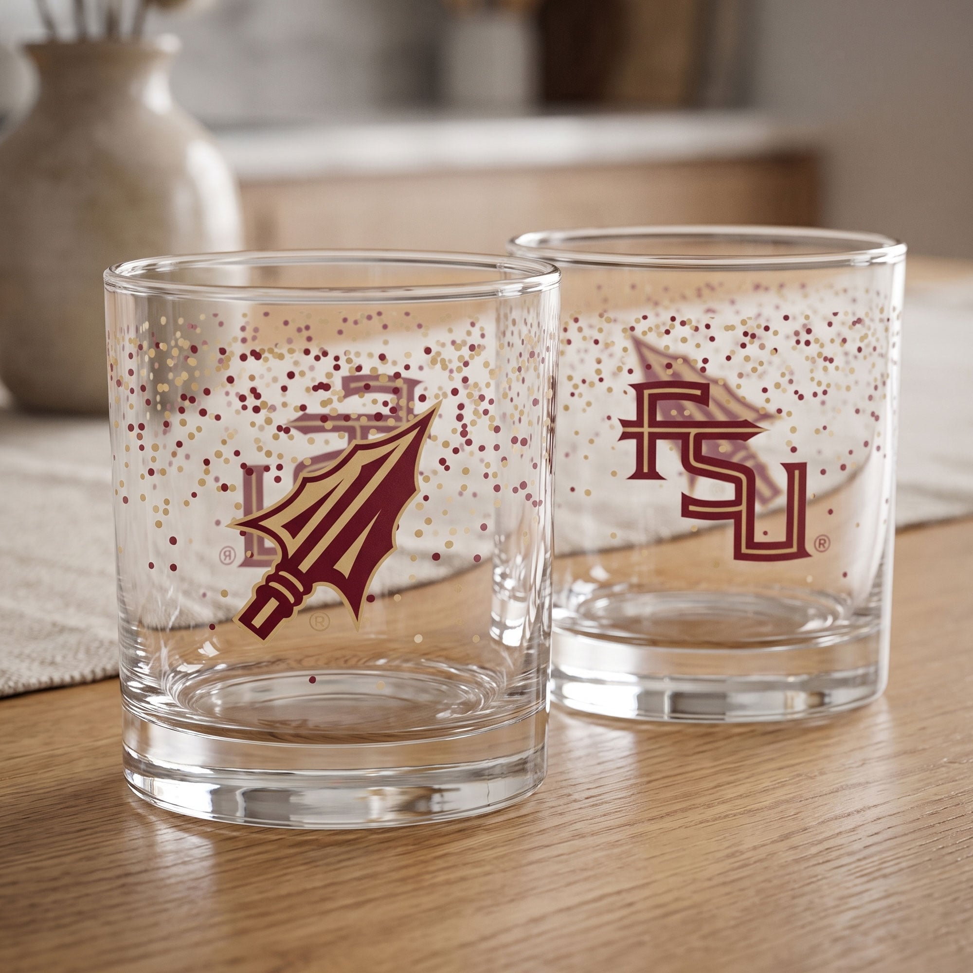 Indigo Falls Florida State Seminoles Confetti Rocks Glass Set of 2