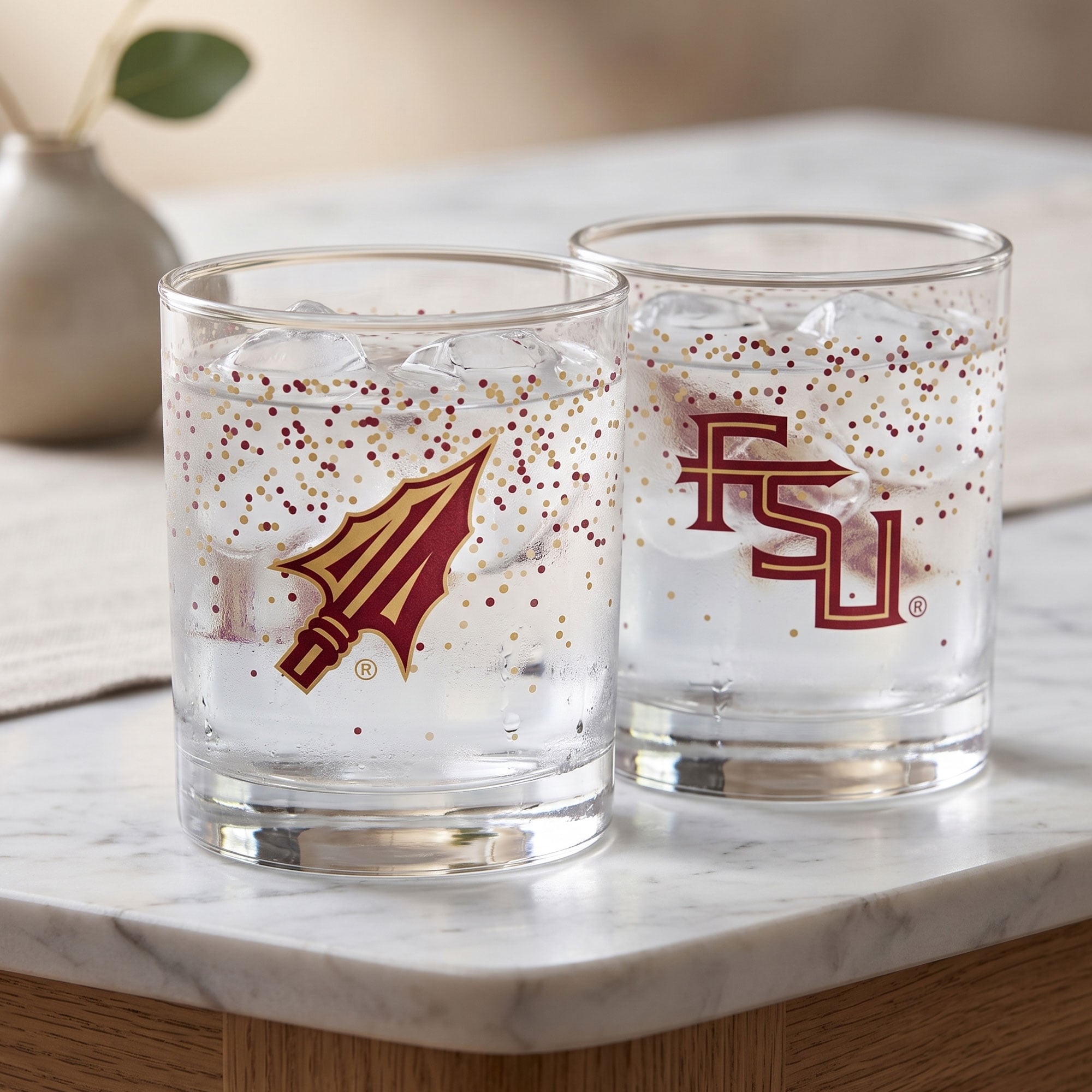 Indigo Falls Florida State Seminoles Confetti Rocks Glass Set of 2