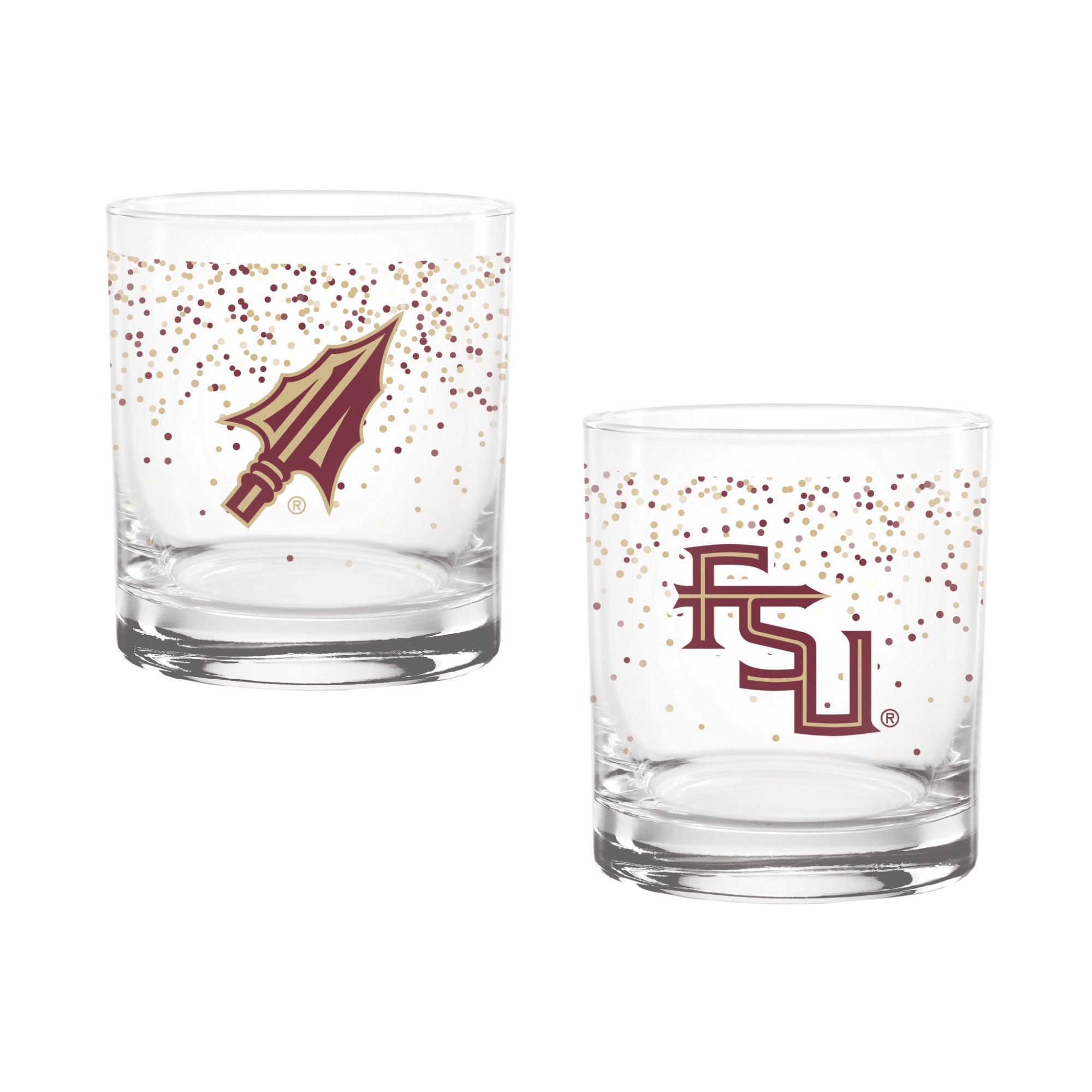Indigo Falls Florida State Seminoles Confetti Rocks Glass Set of 2