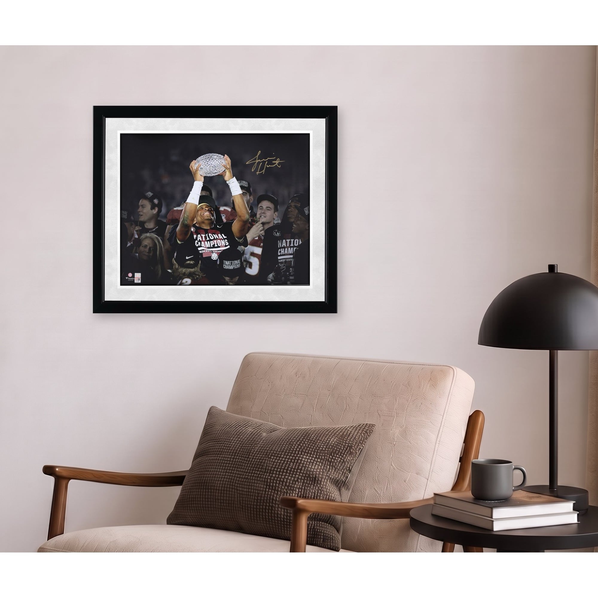 Jameis Winston Florida State Seminoles Autographed 16" x 20" Holding BCS Trophy Spotlight Photograph