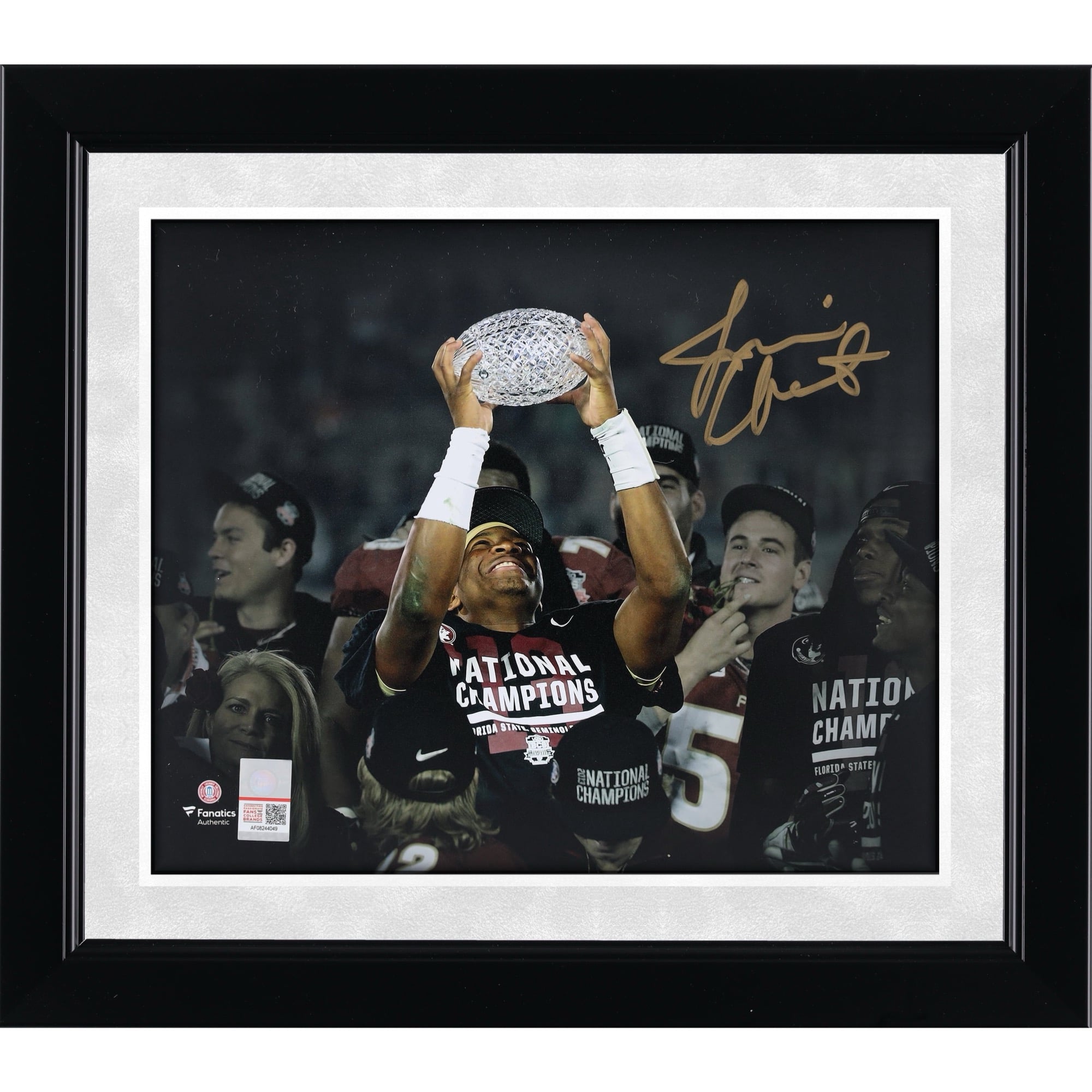 Jameis Winston Florida State Seminoles Autographed 8" x 10" Holding BCS Trophy Spotlight Photograph