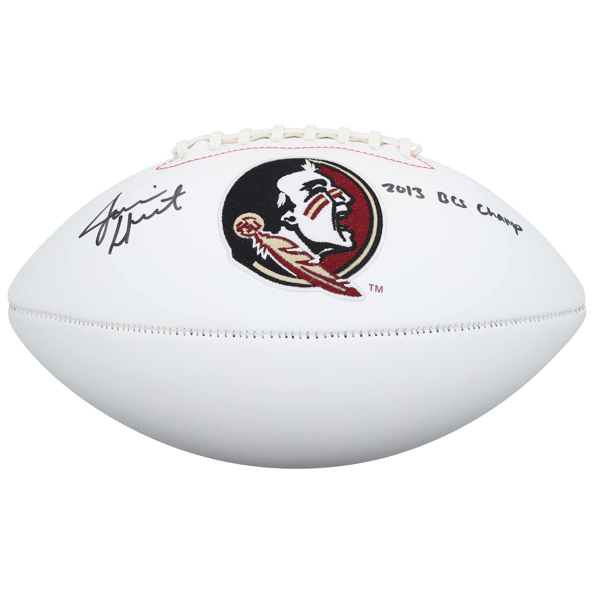 Jameis Winston Florida State Seminoles Autographed Rawlings White Panel Football with "2013 BCS Champ" Inscription