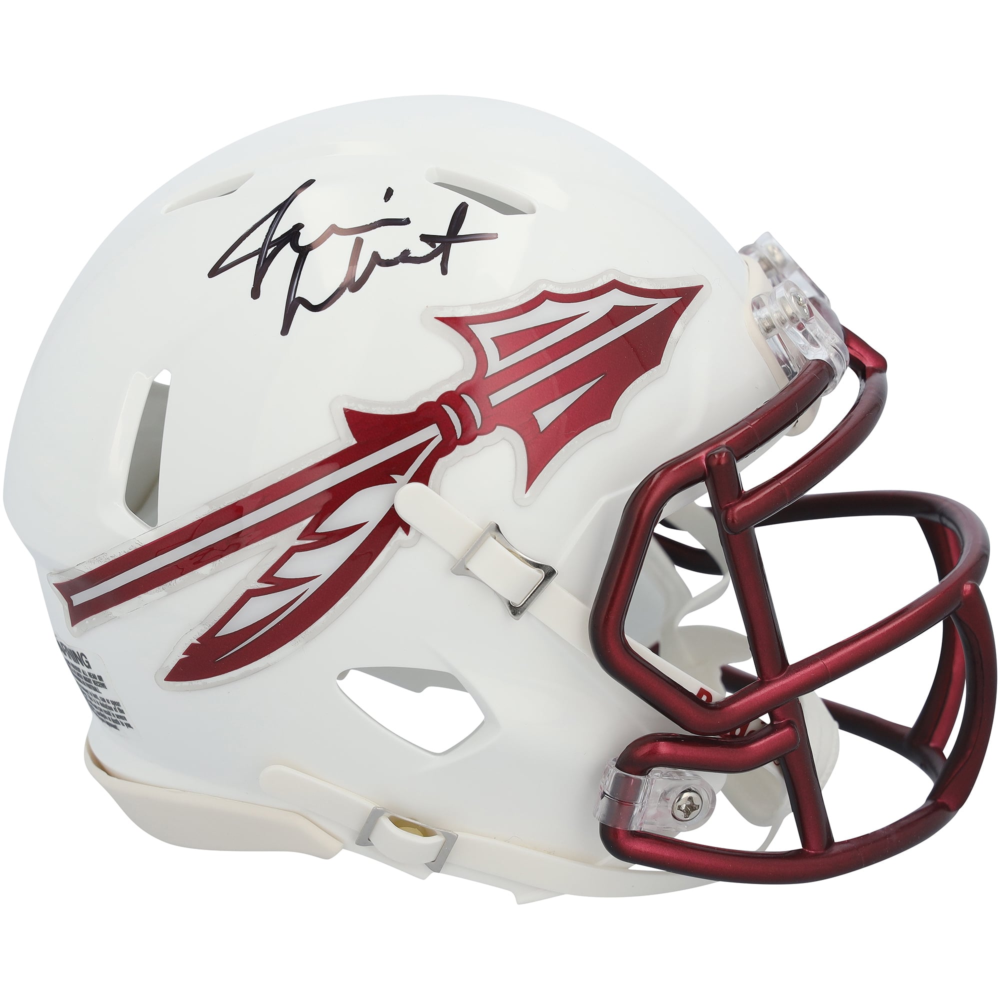 Casque Riddell Speed ​​Mini blanc avec grille grenat, autographié par Jameis Winston (Florida State Seminoles).