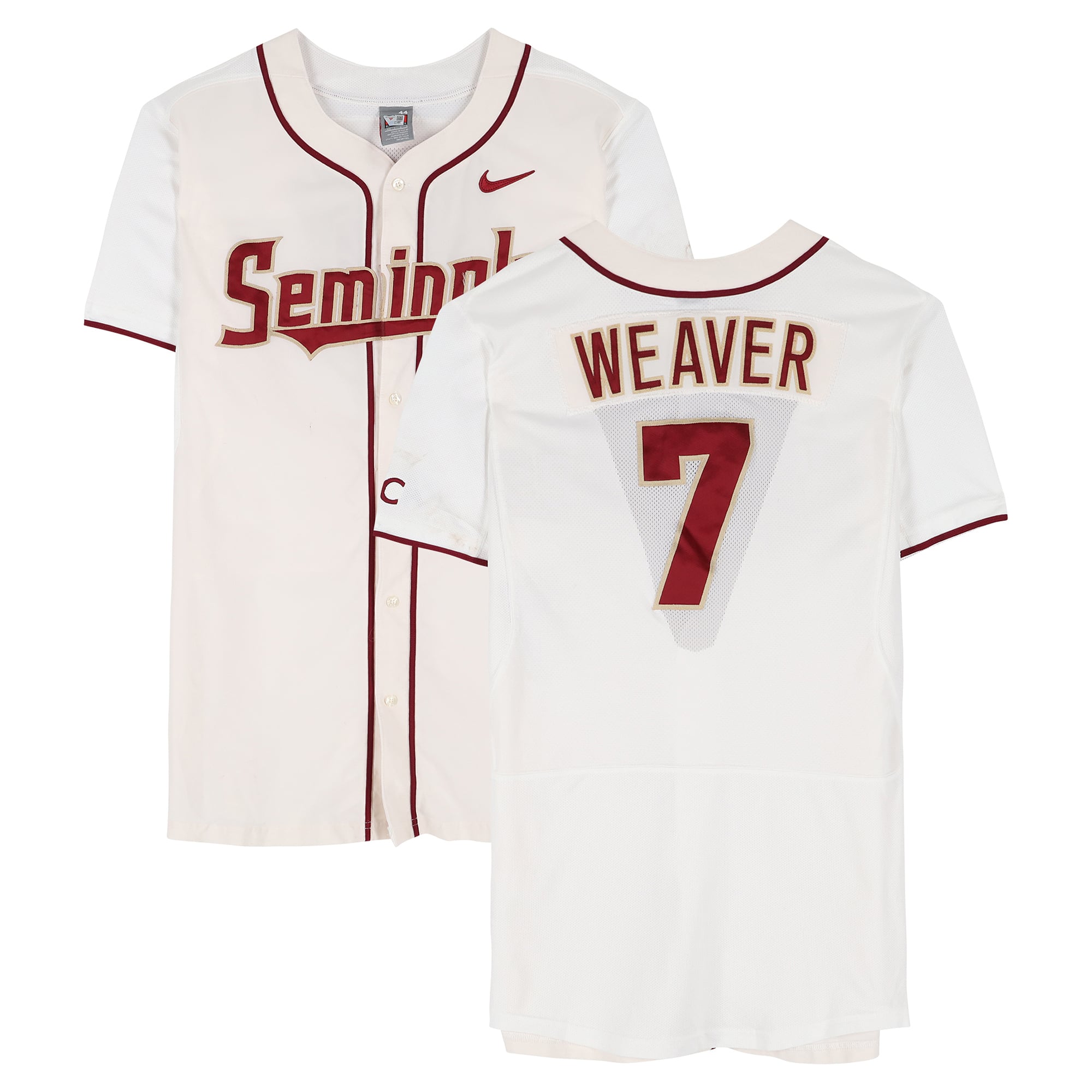 Luke Weaver Florida State Seminoles Player-Issued #7 White Jersey from the Baseball Program - Size 44