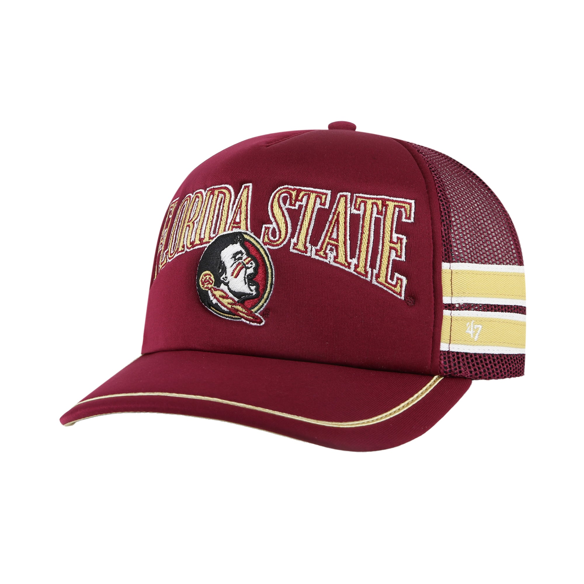 Casquette trucker ajustable pour homme, modèle '47 Grenat Florida State Seminoles, avec bande latérale