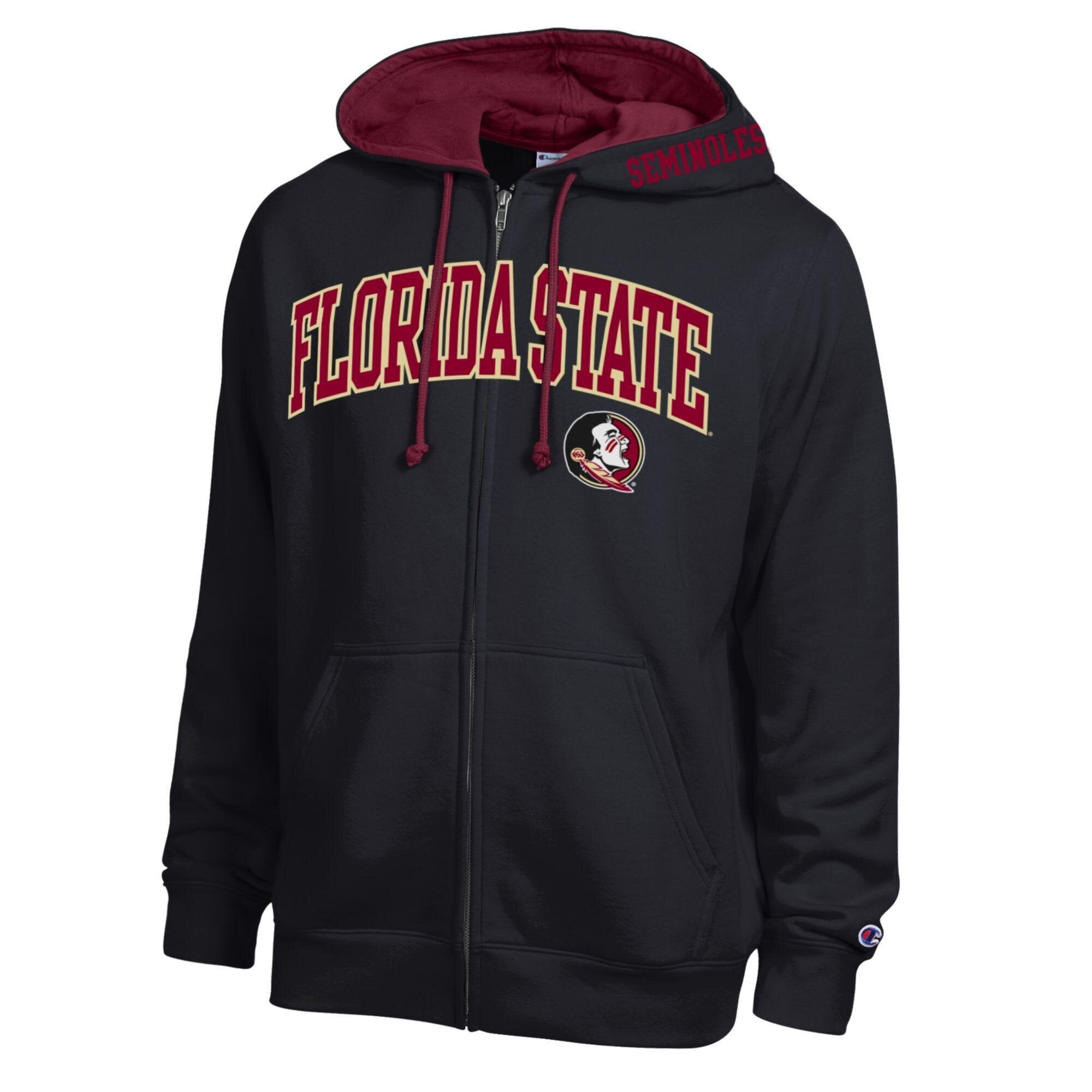 Men's Champion Black Florida State Seminoles Arch Logo Full-Zip Fleece Hoodie