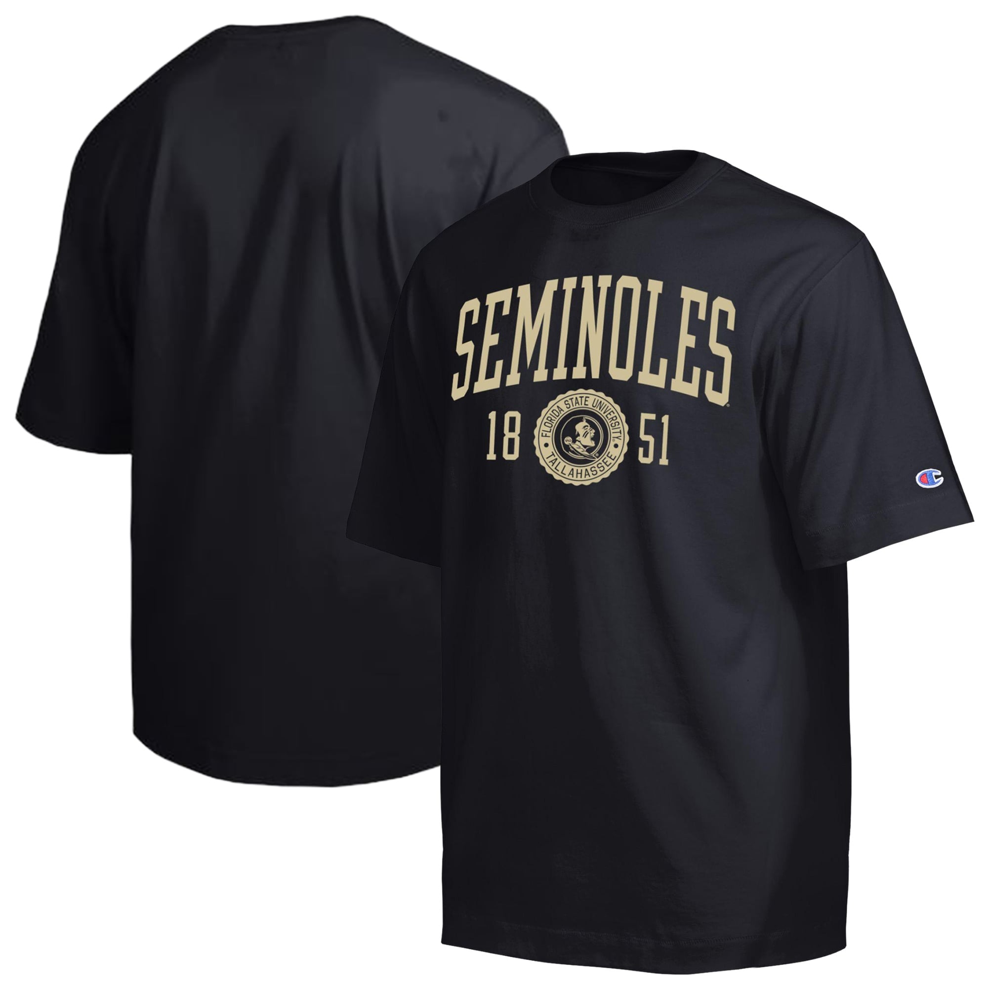 T-shirt Champion Black Florida State Seminoles pour hommes, modèle Heavyweight, inspiré de la tradition établie