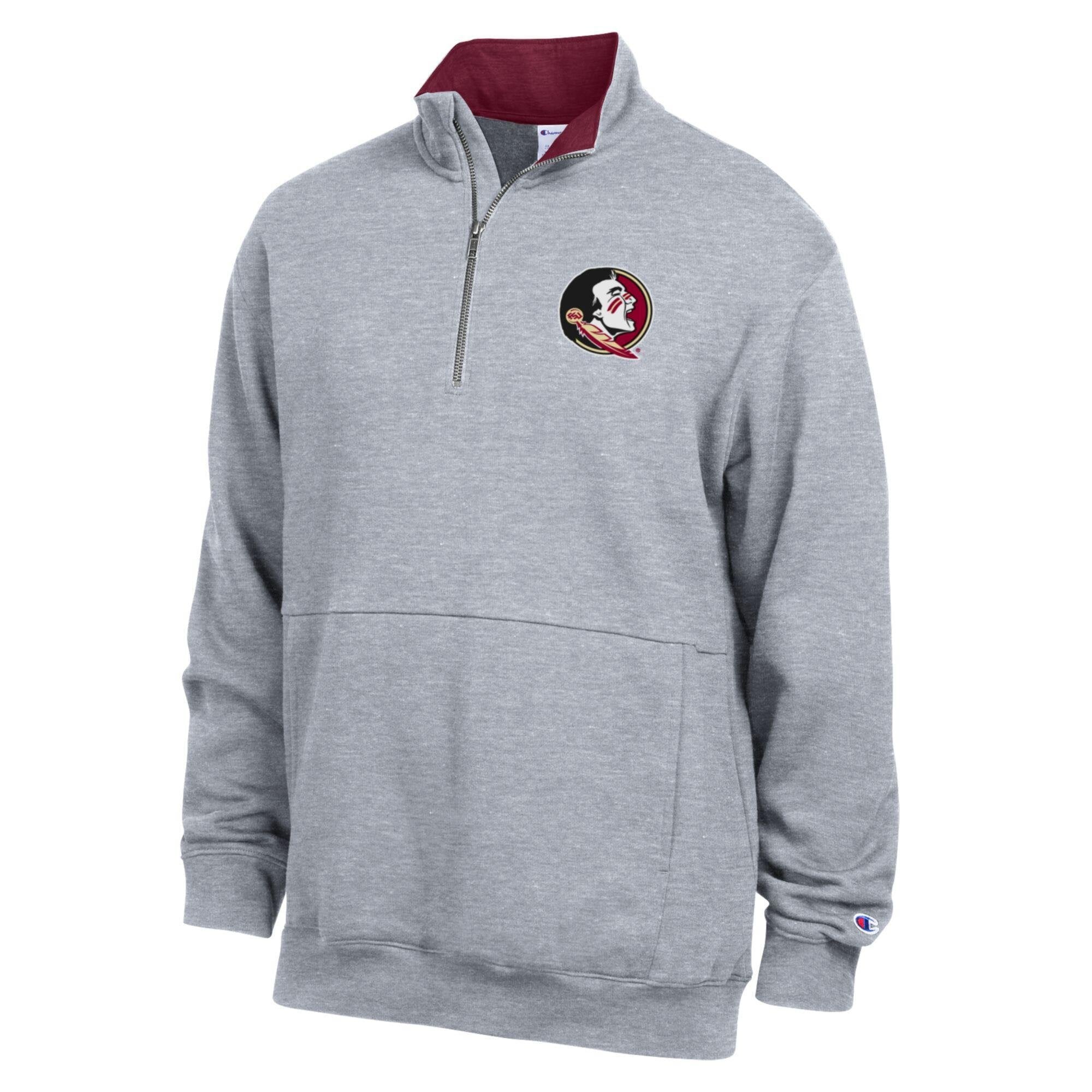 Men's Champion Heather Gray Florida State Seminoles Fleece Quarter-Zip Pullover
