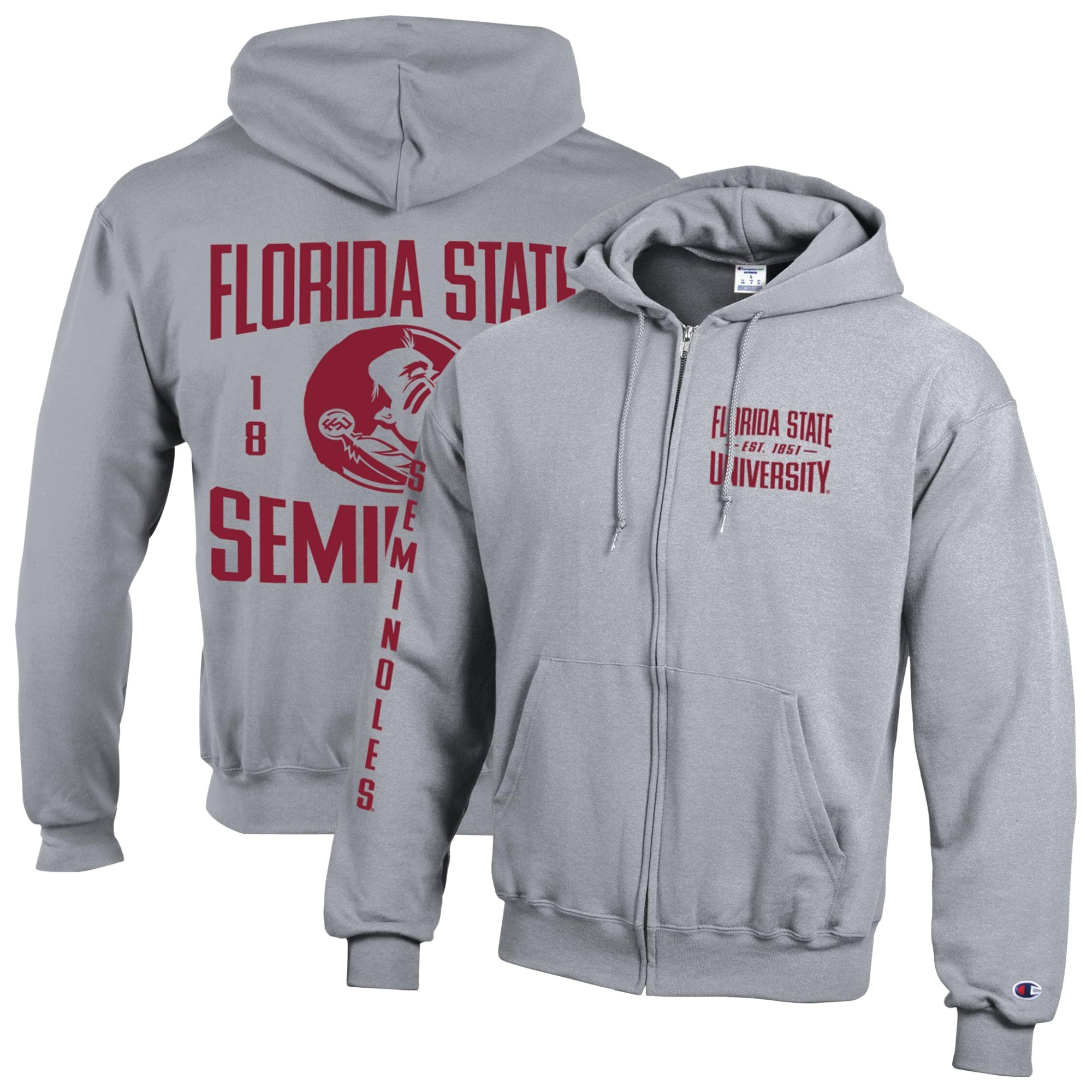 Men's Champion Heather Gray Florida State Seminoles Varsity Powerblend Full-Zip Fleece Hoodie