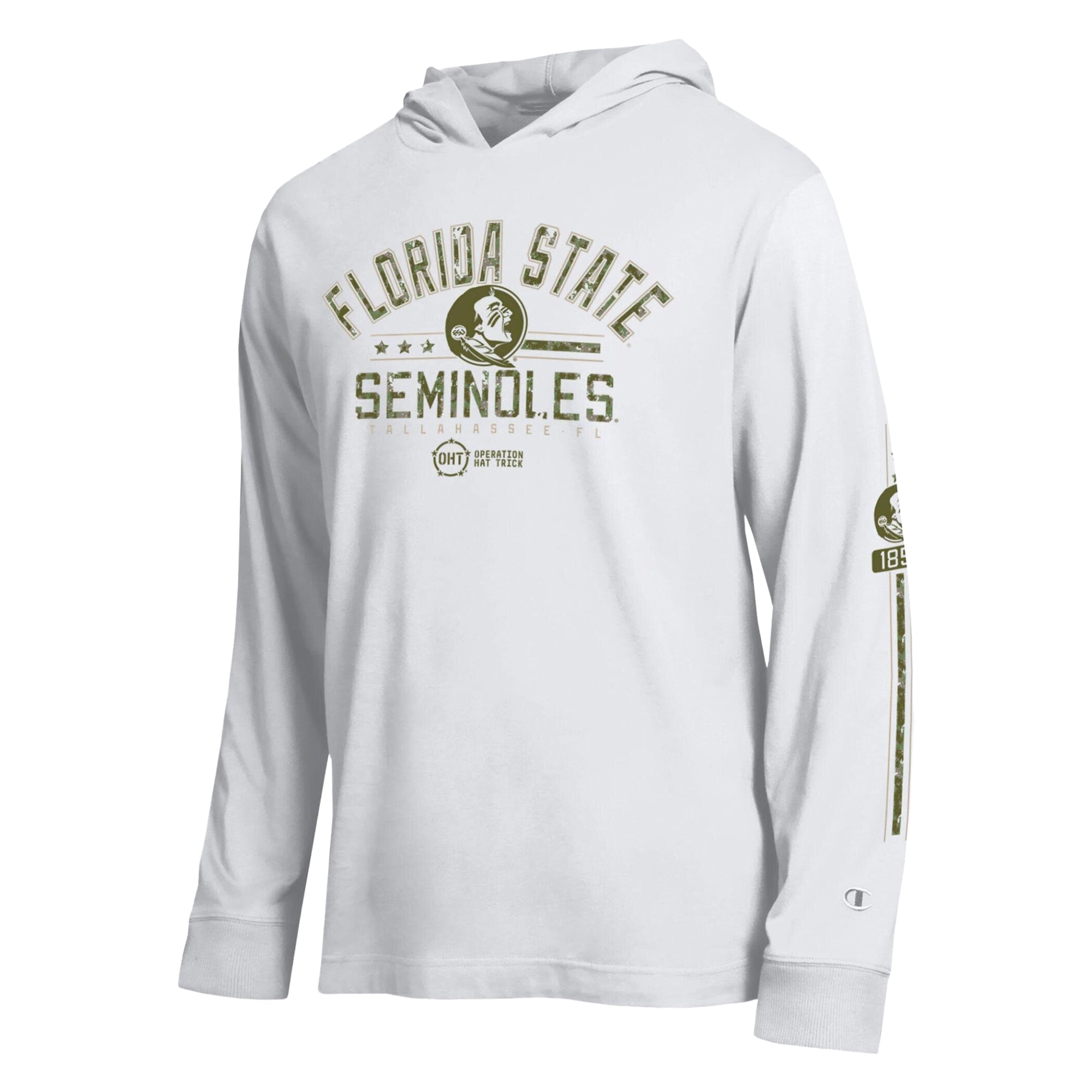 T-shirt à manches longues et capuche Champion White Florida State Seminoles Operation Hat Trick pour homme