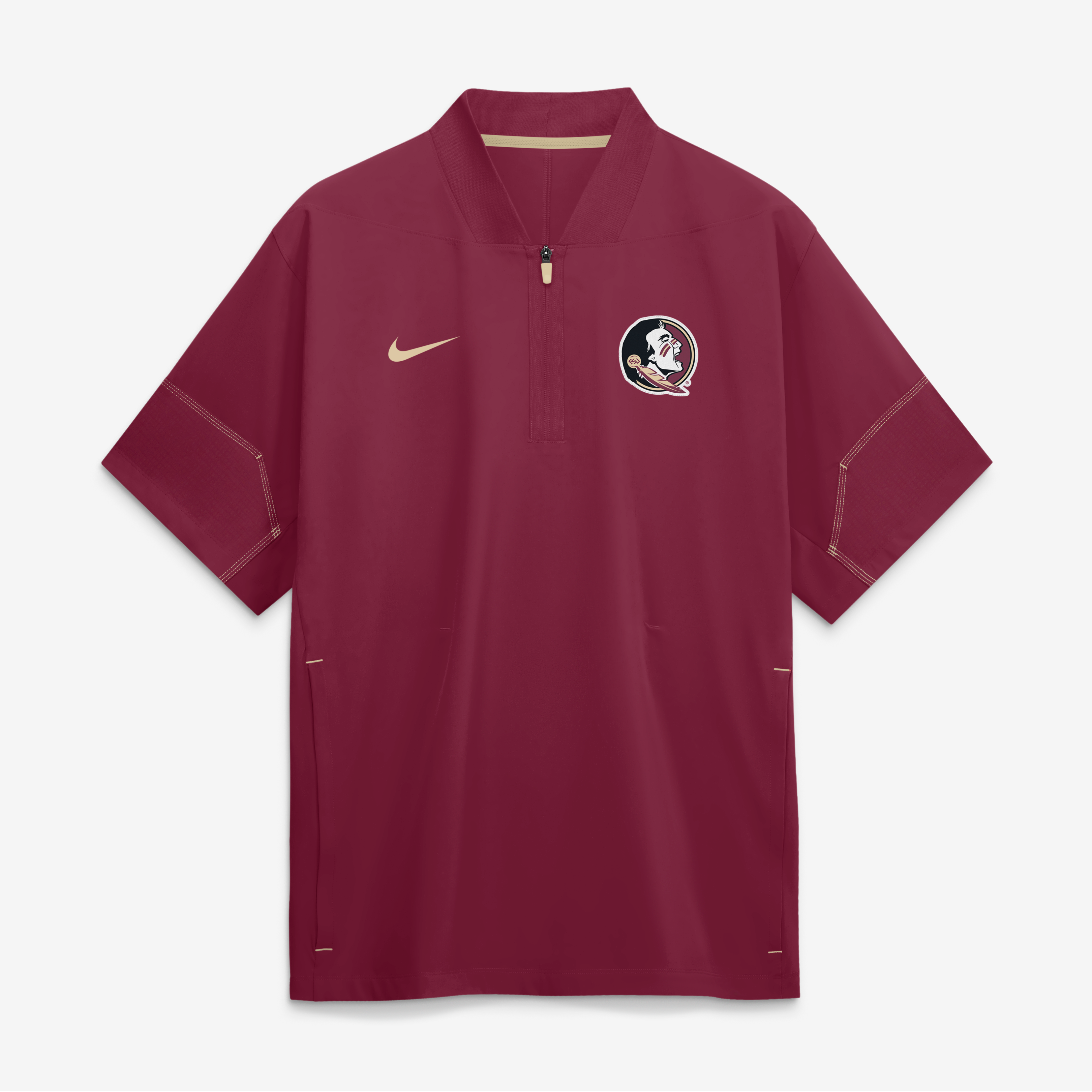 Men's Nike Garnet Florida State Seminoles 2026 Sideline Short Sleeve Quarter-Zip Coaches Jacket