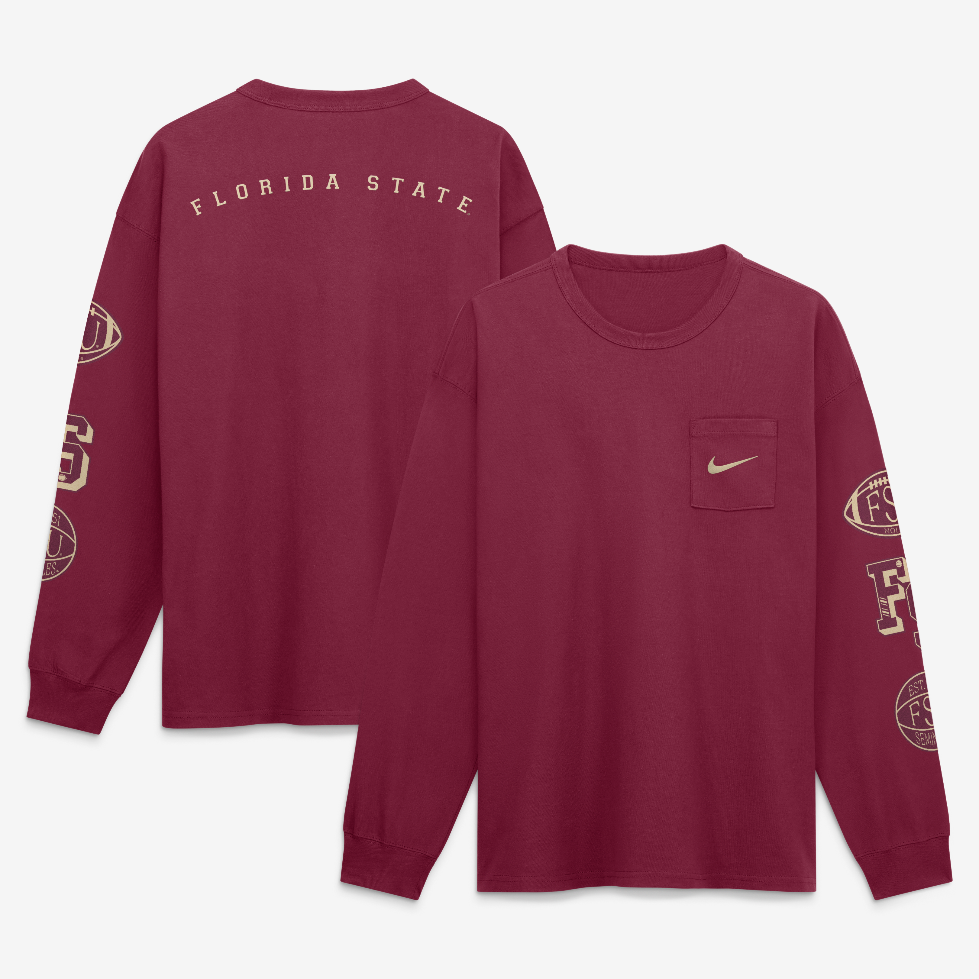Men's Nike Garnet Florida State Seminoles Academic Long Sleeve Pocket T-Shirt