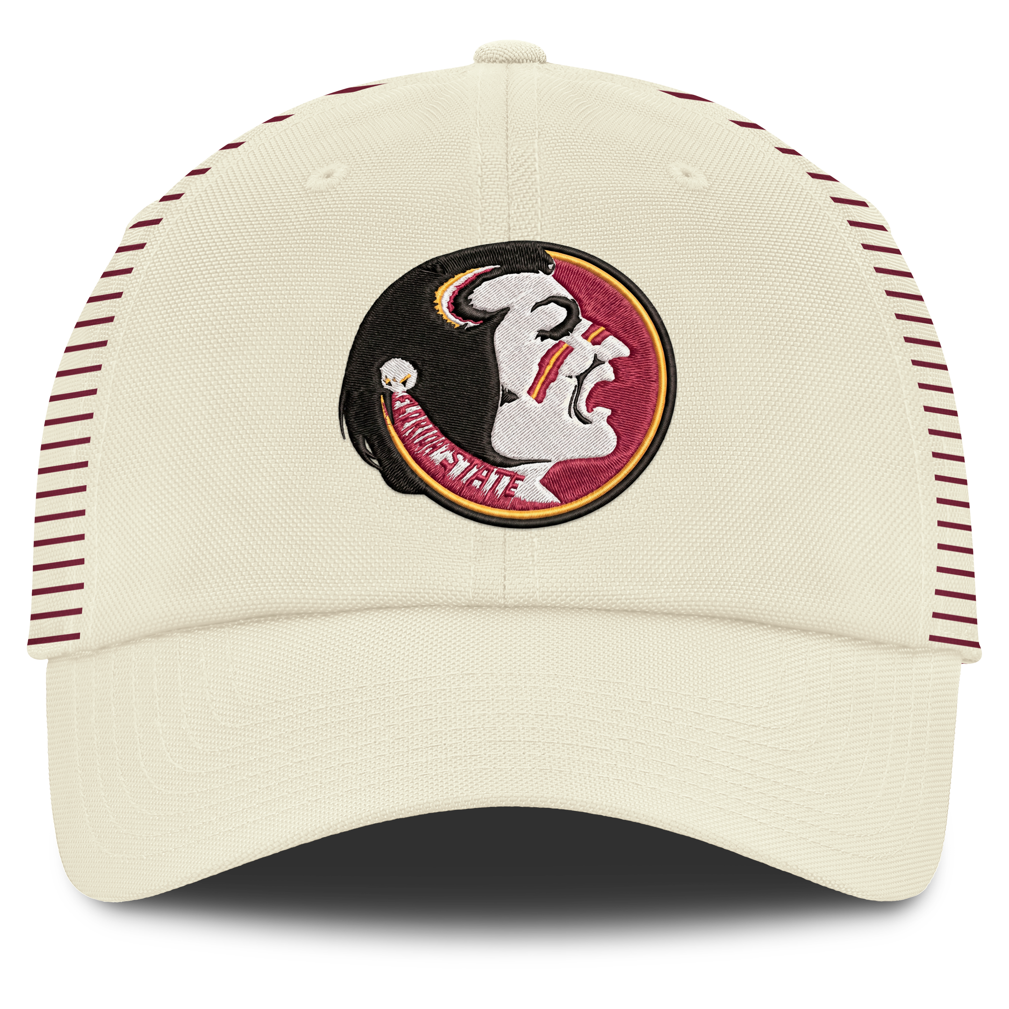 Casquette Nike blanche pour homme, logo Vault des Seminoles de l'État de Floride, rayée, style club, technologie Dri-FIT, ajustable