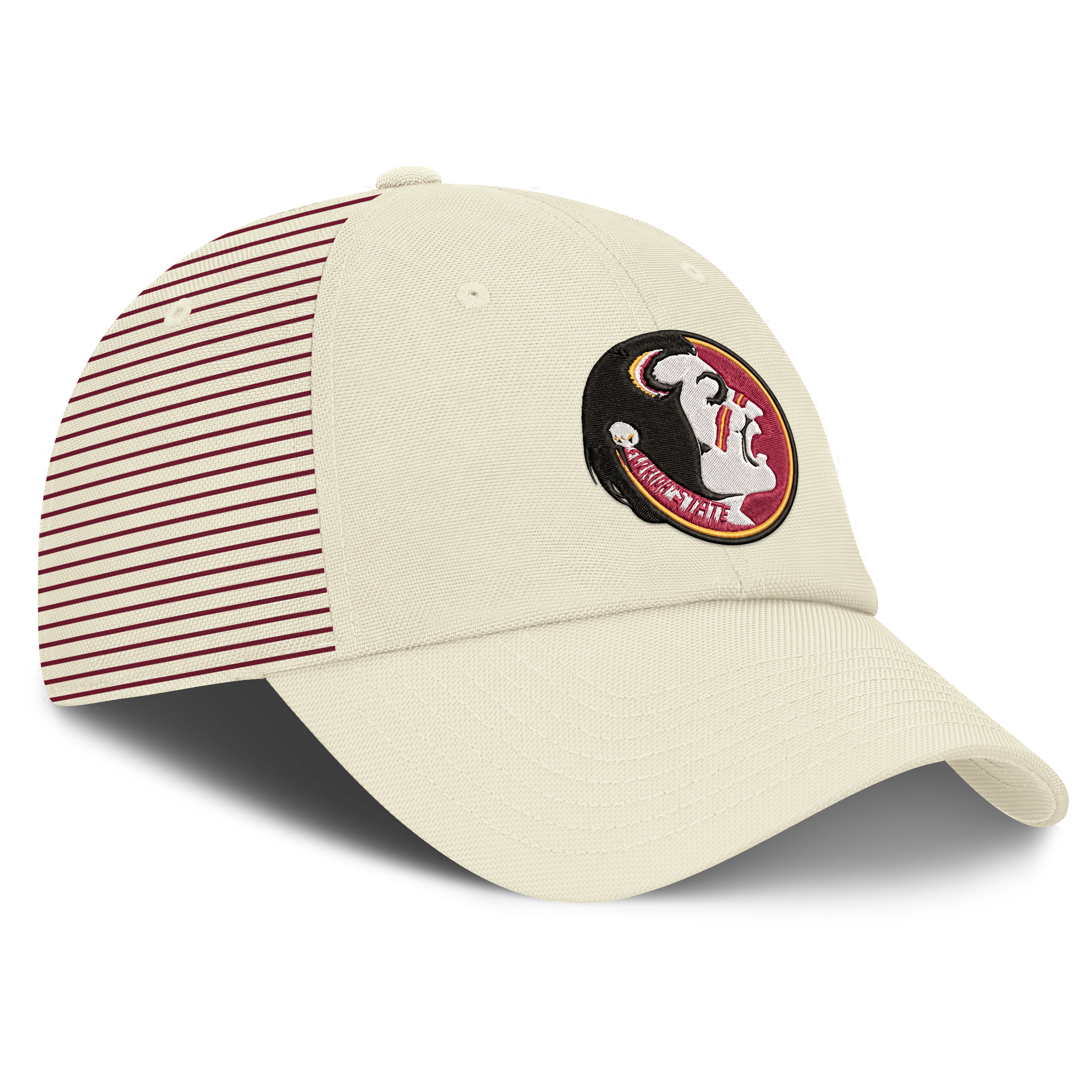 Casquette Nike blanche pour homme, logo Vault des Seminoles de l'État de Floride, rayée, style club, technologie Dri-FIT, ajustable