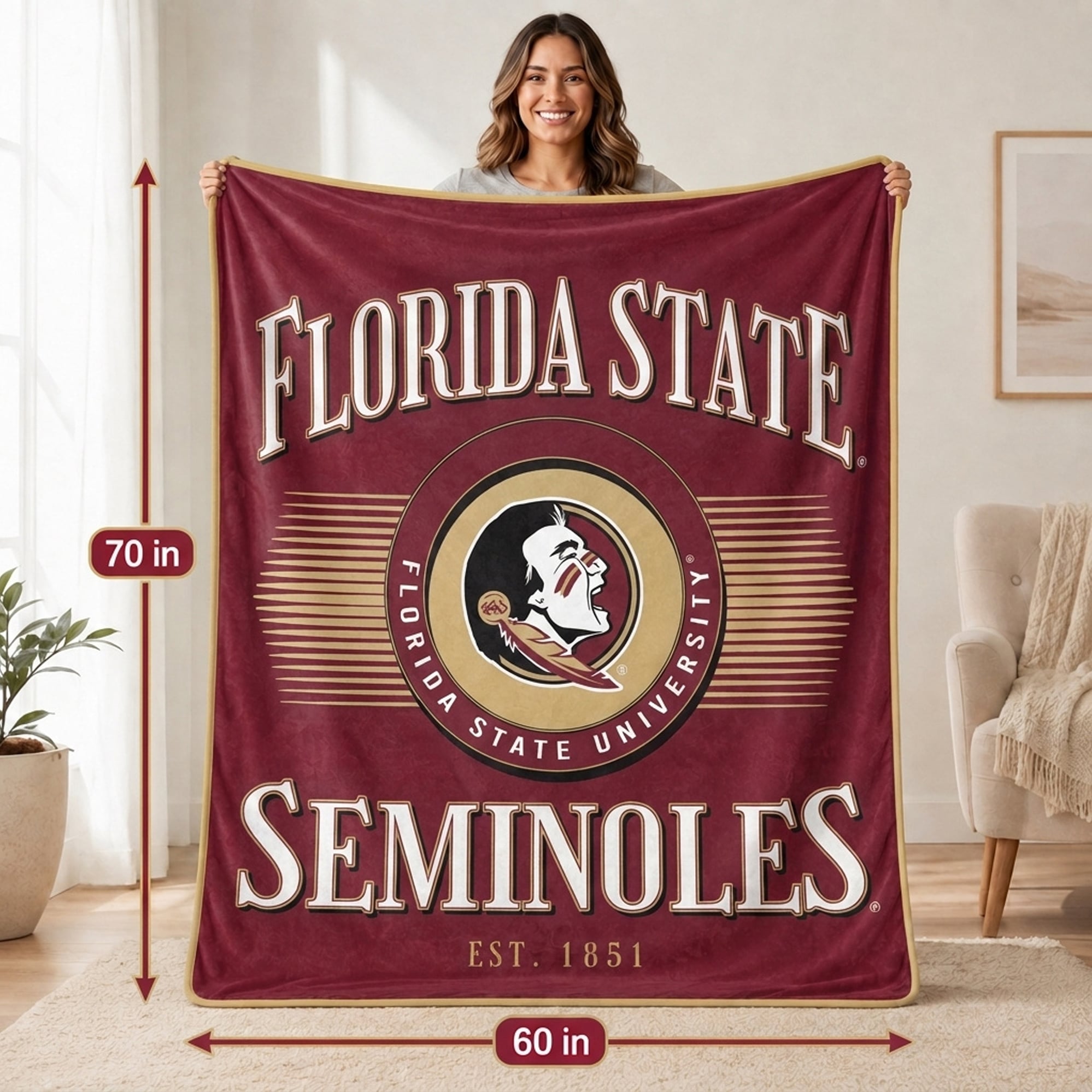 Couverture Pegasus Florida State Seminoles Spotlight Arch 60" x 70" ultra douce