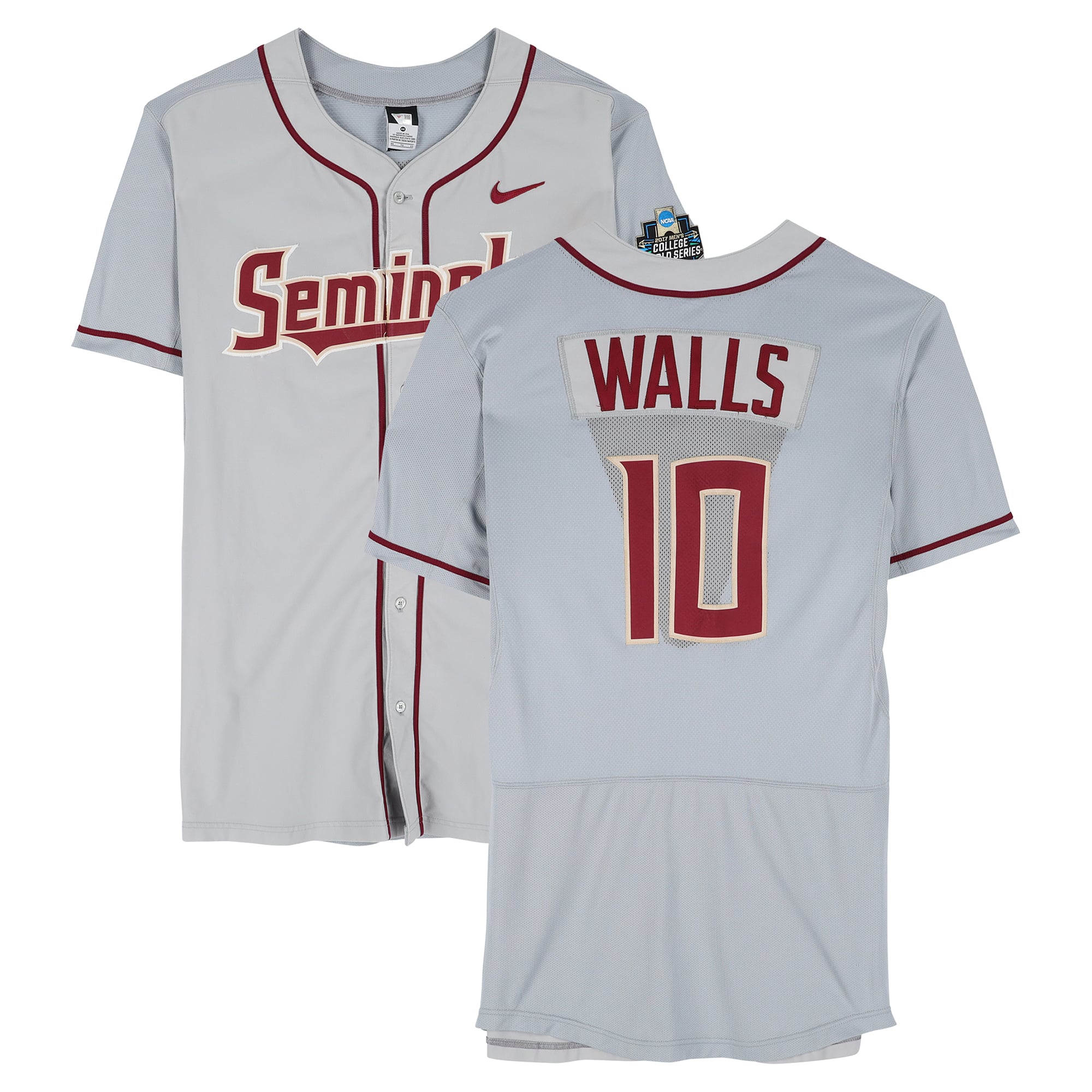 Taylor Walls Florida State Seminoles Player-Issued #10 Gray Jersey from the 2017 College World Series - Size 46
