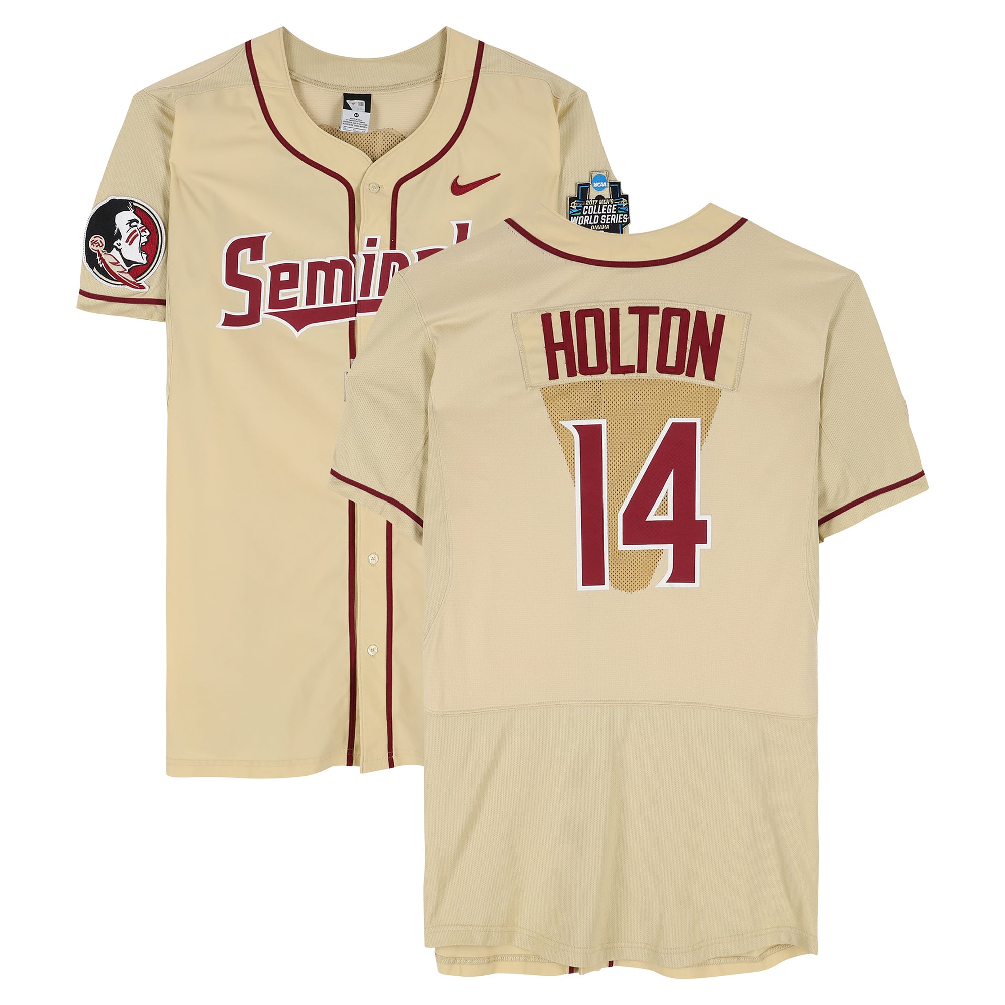 Tyler Holton Florida State Seminoles Player-Issued #14 Gold Jersey from the 2017 College World Series - Size 46