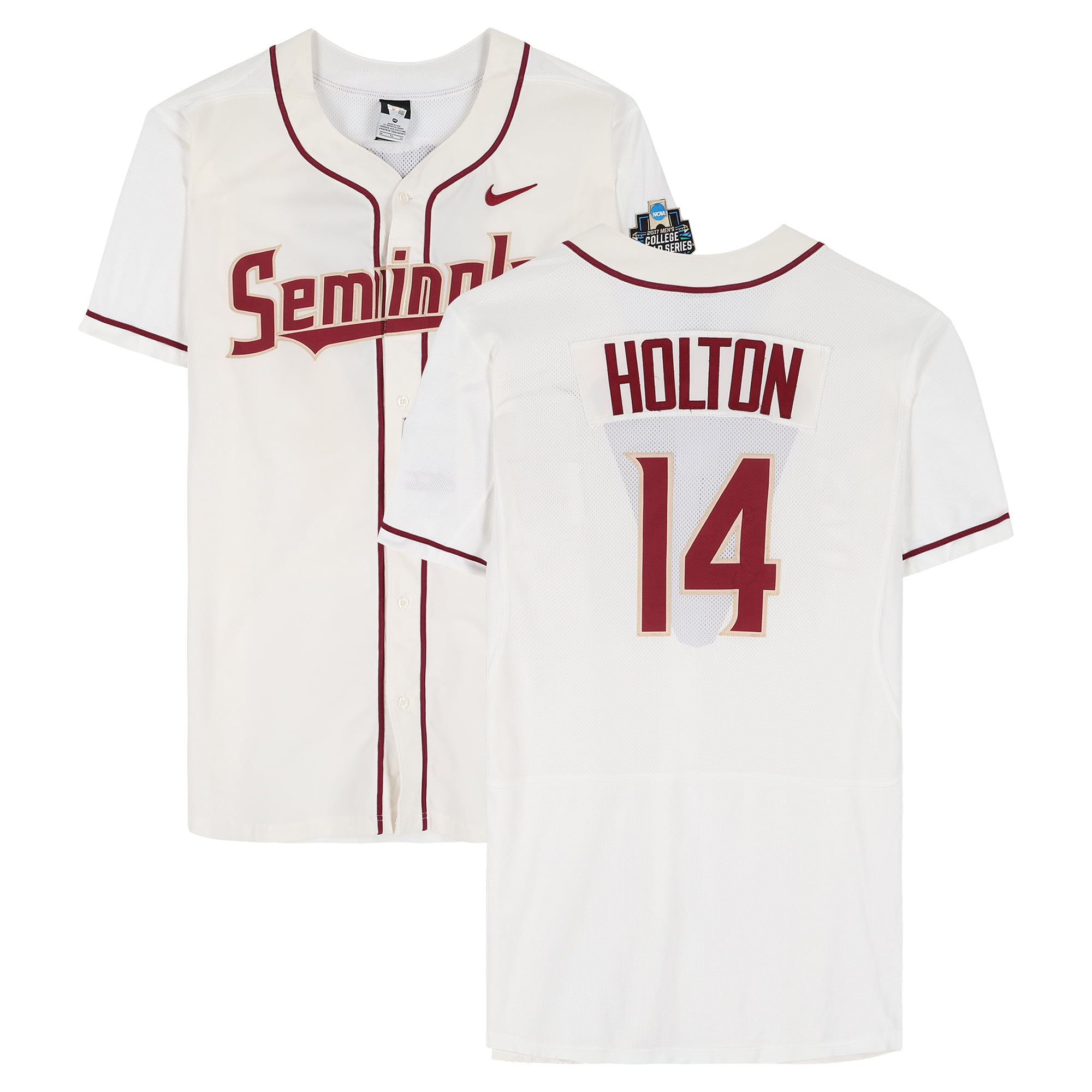 Maillot blanc n° 14 de Tyler Holton, joueur des Florida State Seminoles, lors des College World Series 2017 - Taille 46