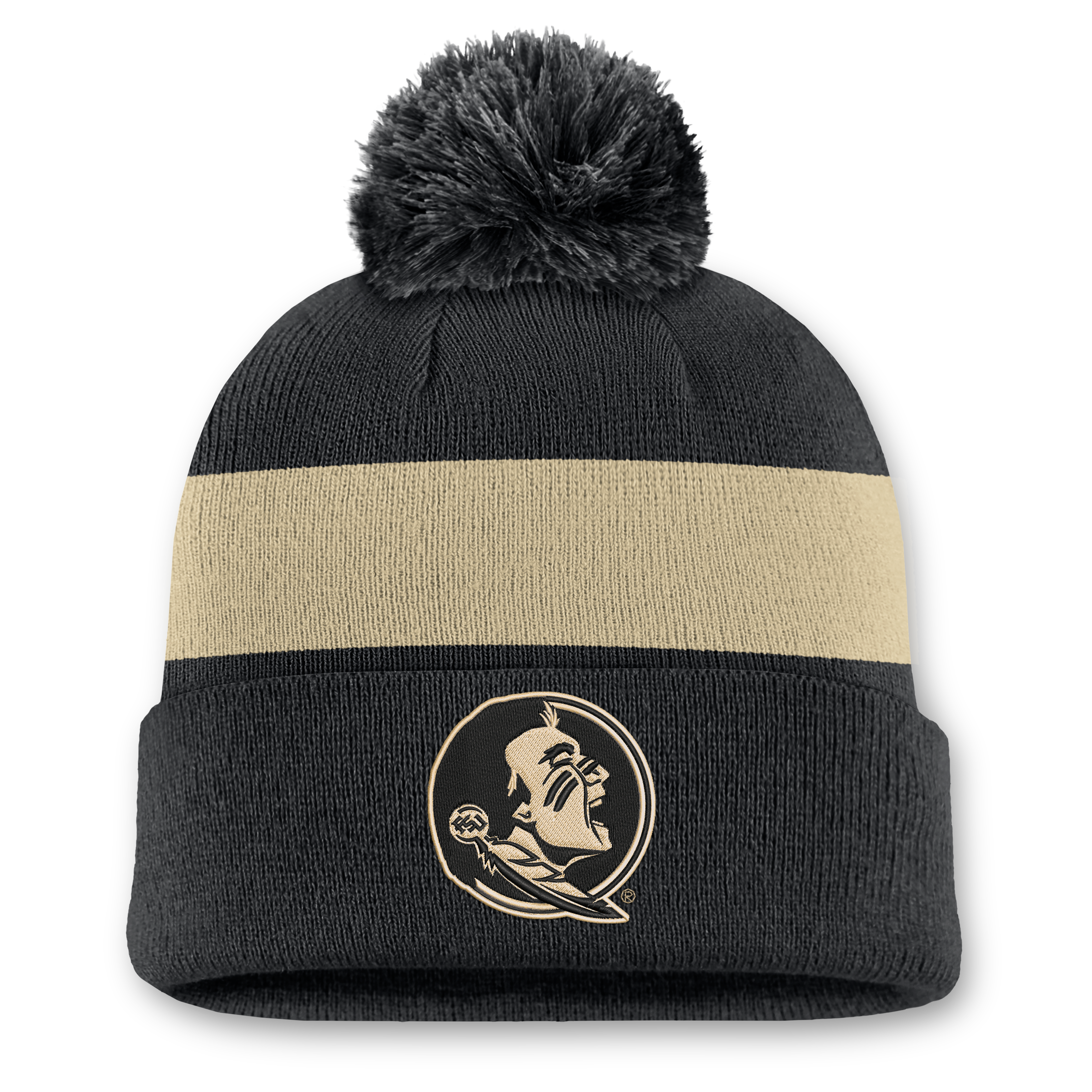 Bonnet unisexe Nike noir à rayures et revers avec pompon, orné de rayures et de motifs Florida State Seminoles Primetime.