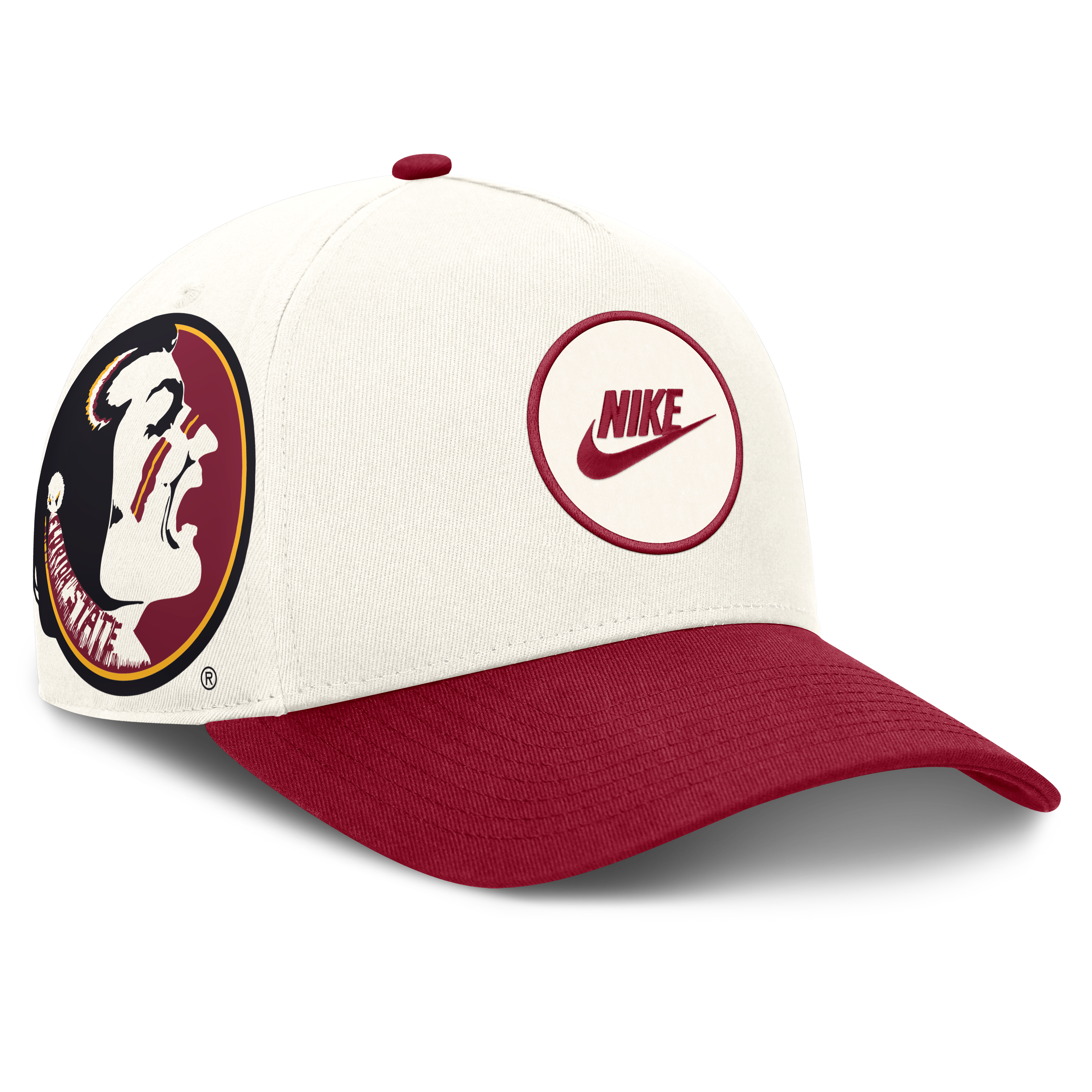 Casquette unisexe Nike blanche/grenat Florida State Seminoles Rise avec logo latéral et technologie Dri-FIT ajustable