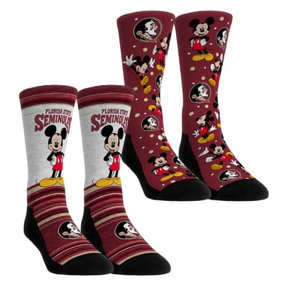  Florida State Seminoles Rock Em Unisex Mickey Mouse Two-Pack Crew Socks Set - Garnet