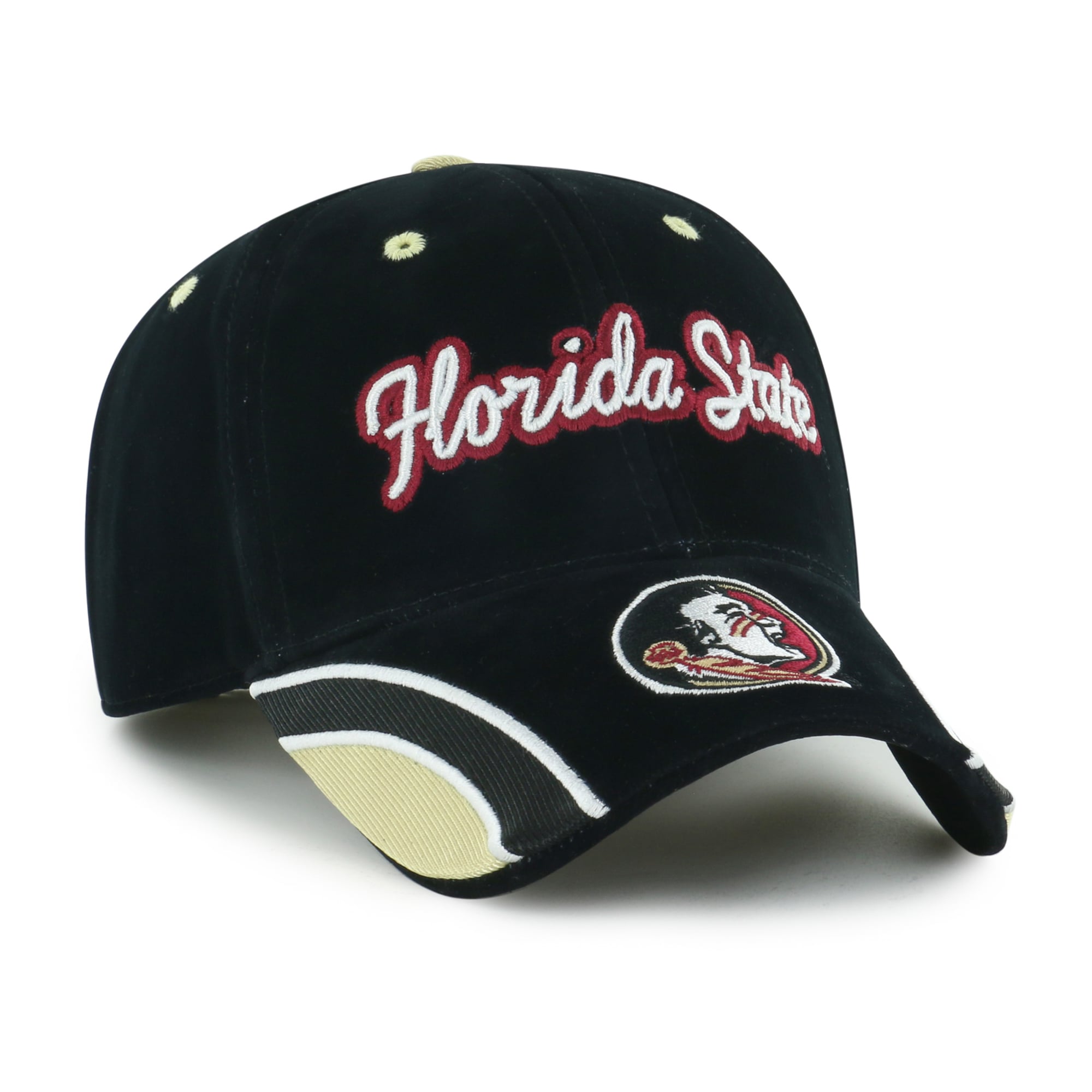 Casquette ajustable pour femme « 47 » en velours denim noir Florida State Seminoles avec inscription MVP