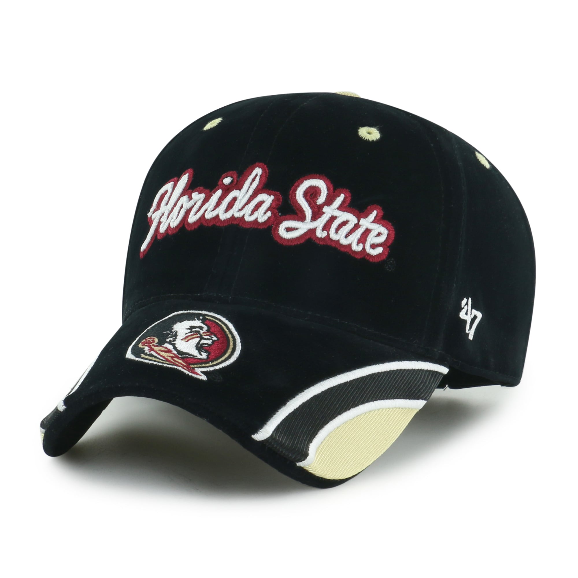 Casquette ajustable pour femme « 47 » en velours denim noir Florida State Seminoles avec inscription MVP