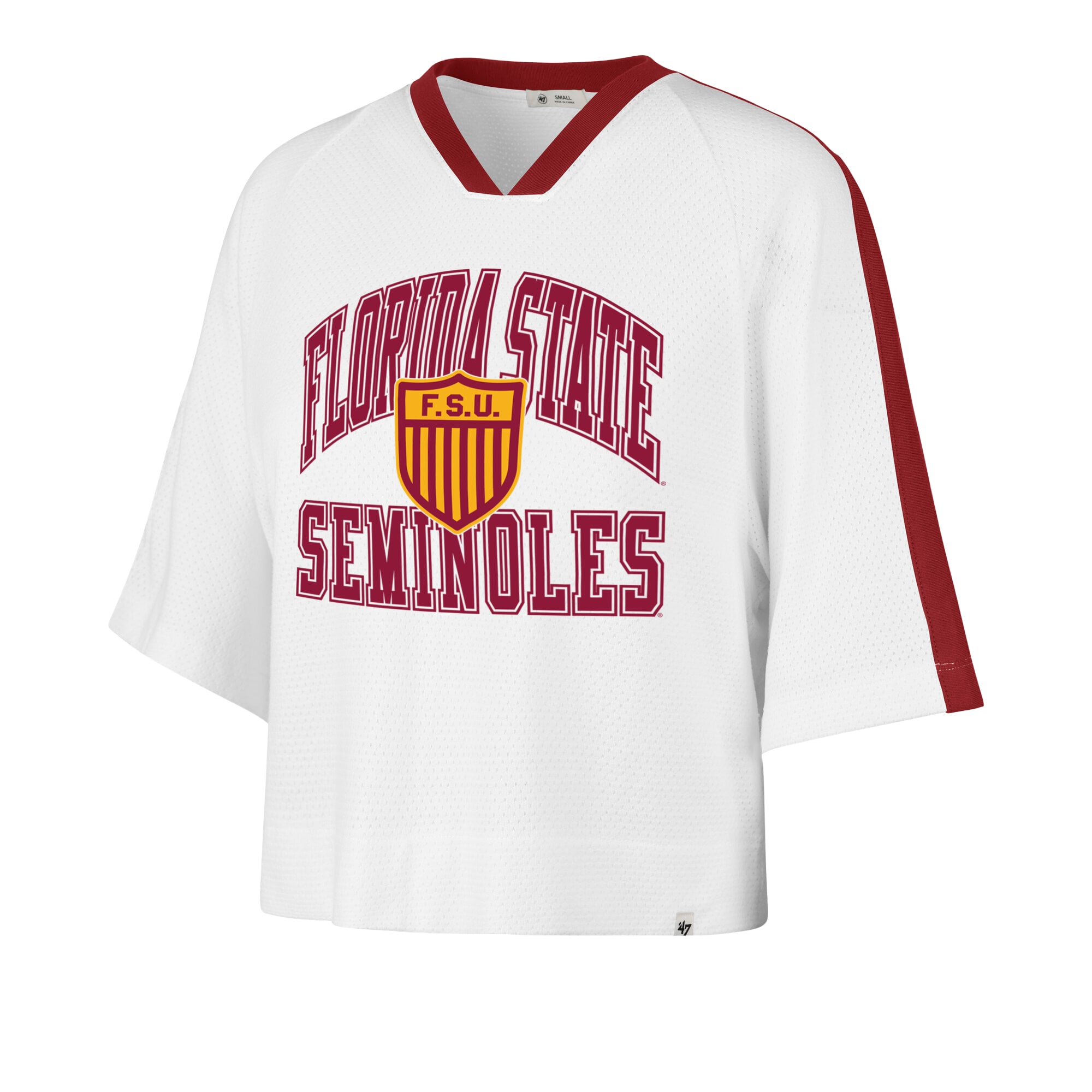 Women's '47 White Florida State Seminoles Big Overarch Drop Needle Raglan V-Neck T-Shirt