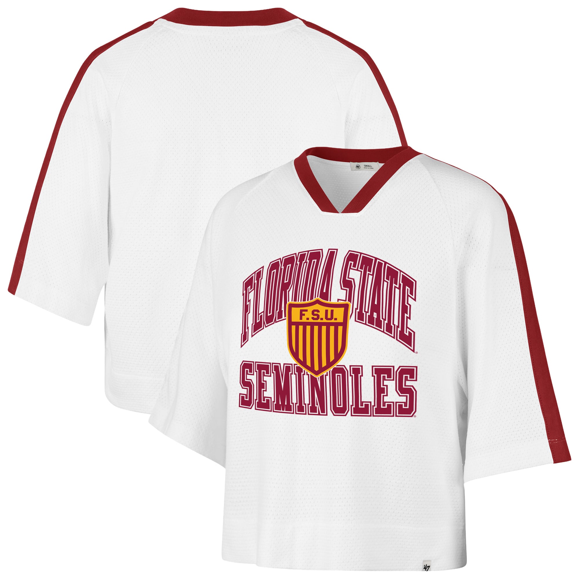 Women's '47 White Florida State Seminoles Big Overarch Drop Needle Raglan V-Neck T-Shirt