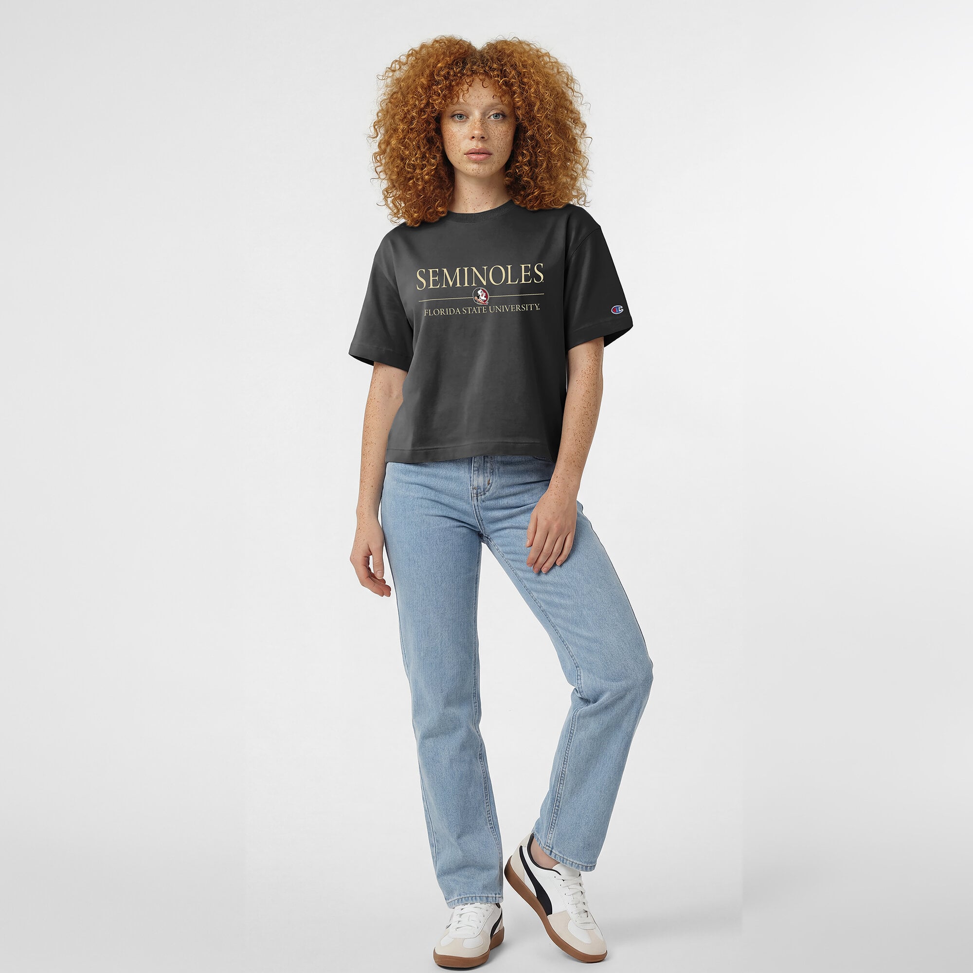 Women's Champion Black Florida State Seminoles Waist Length Wordmark T-Shirt
