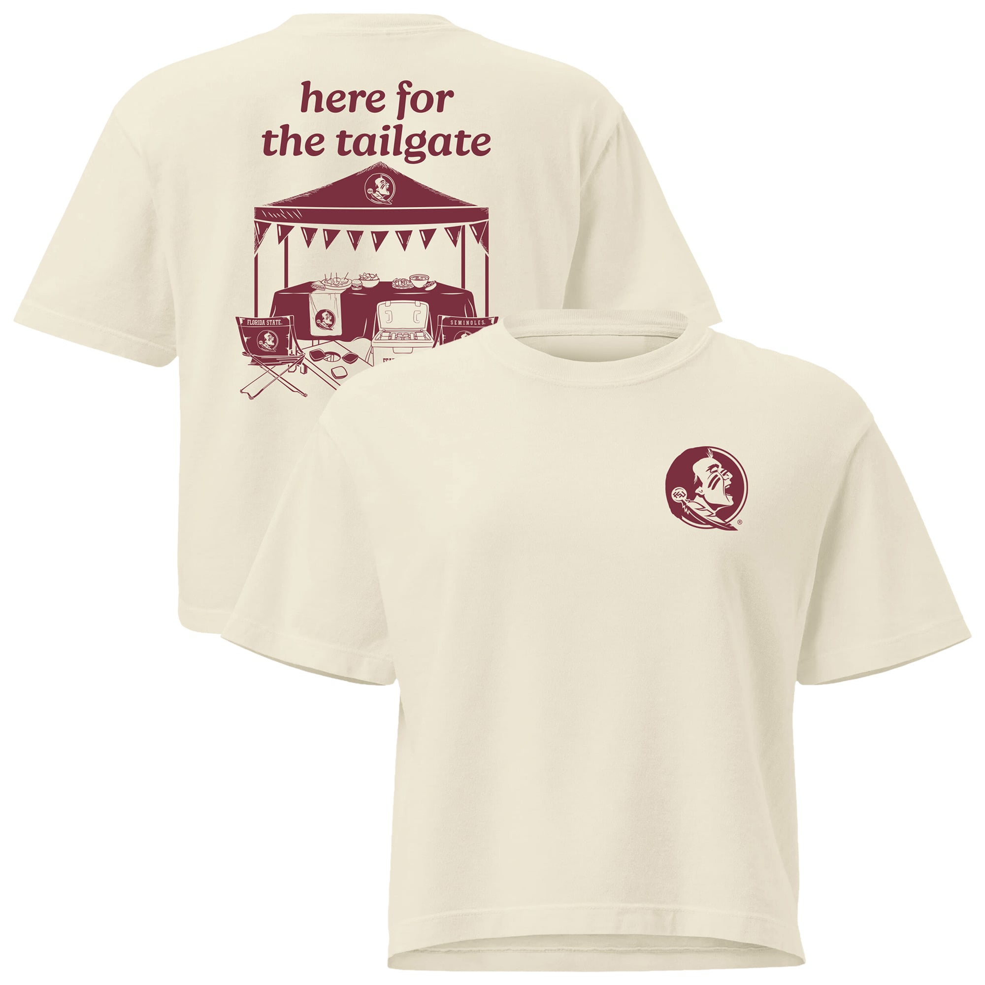 Women's Comfort Colors Cream Florida State Seminoles Here For The Tailgate Cropped T-Shirt