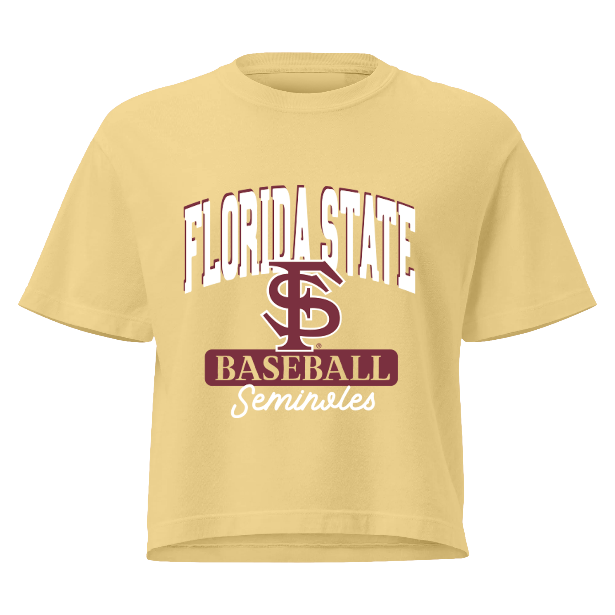 Women's Comfort Colors Gold Florida State Seminoles Baseball Mascot Cropped T-Shirt