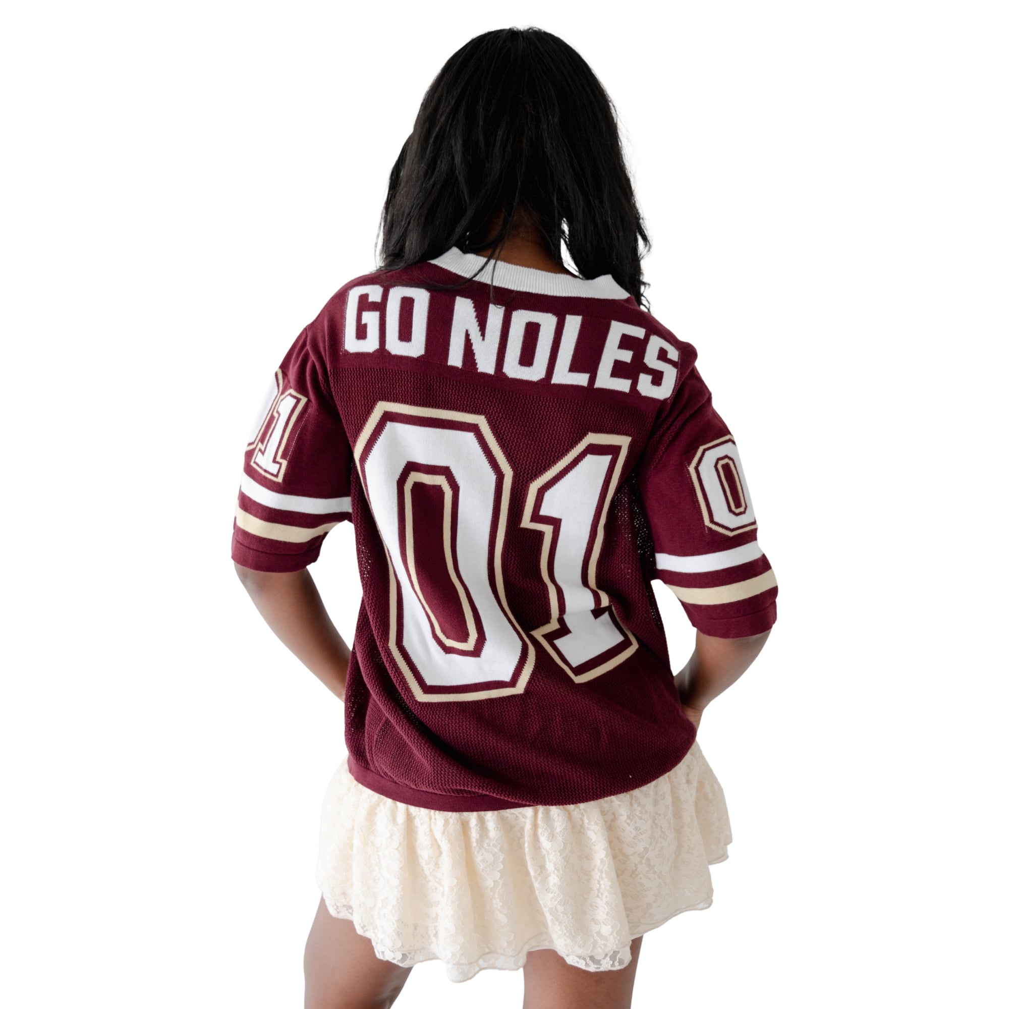 Pull de football américain tricoté Florida State Seminoles pour femmes, couleur grenat, idéal les jours match.