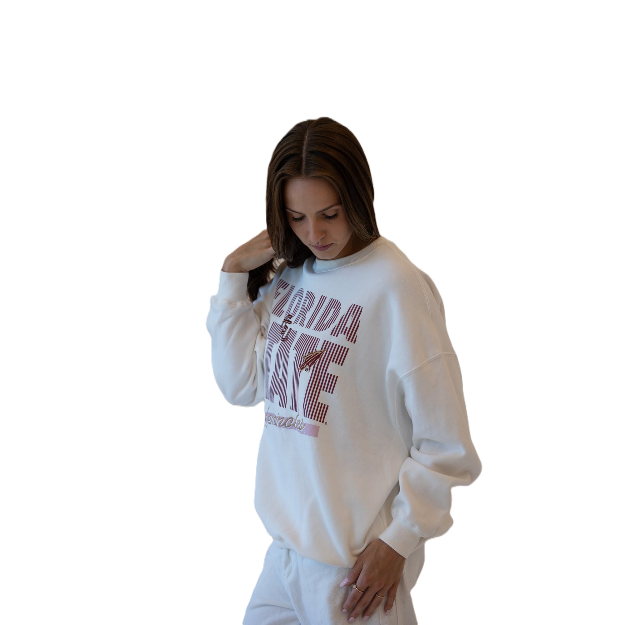 Sweat-shirt à rayures Florida State Seminoles blanc pour femmes, jour de match.