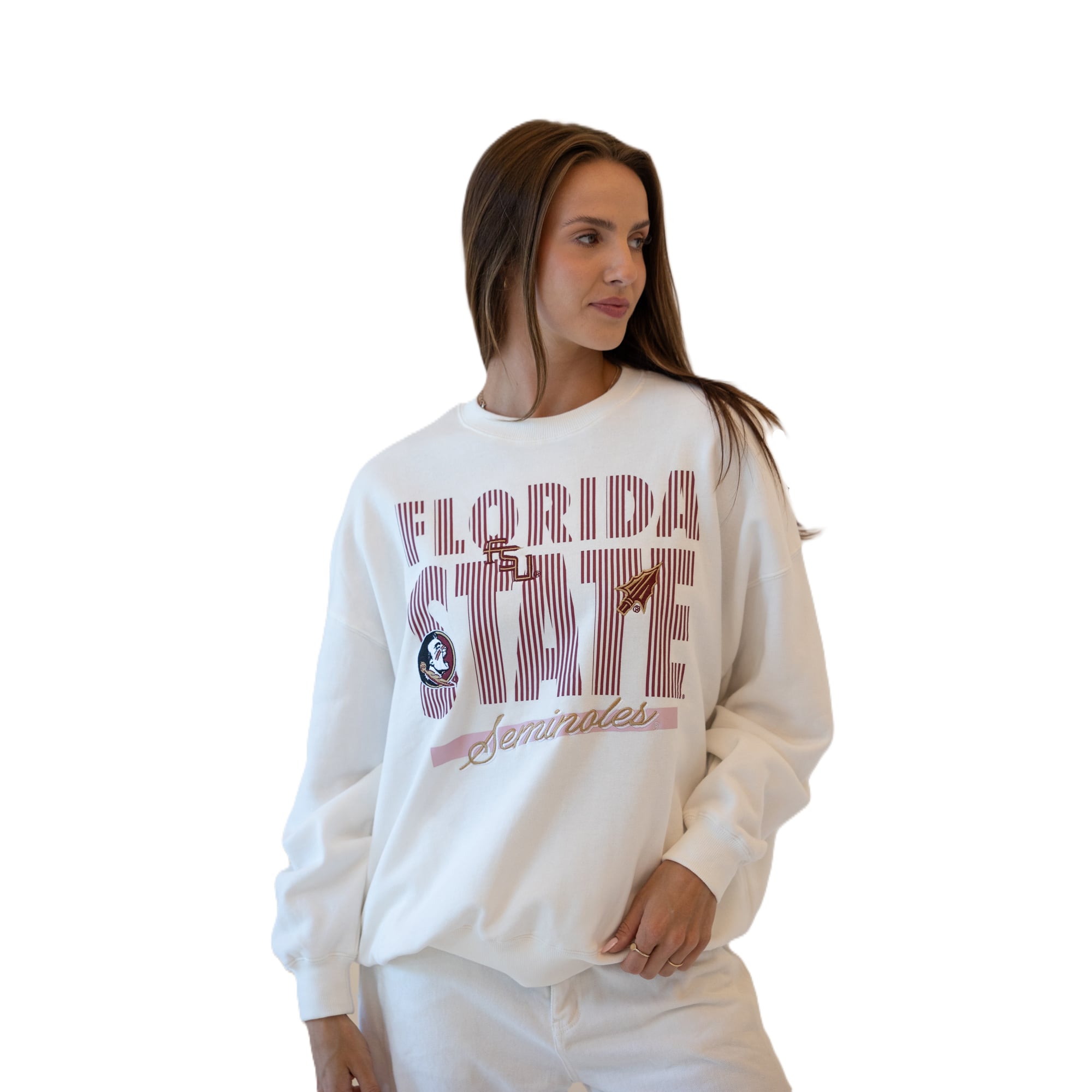Sweat-shirt à rayures Florida State Seminoles blanc pour femmes, jour de match.