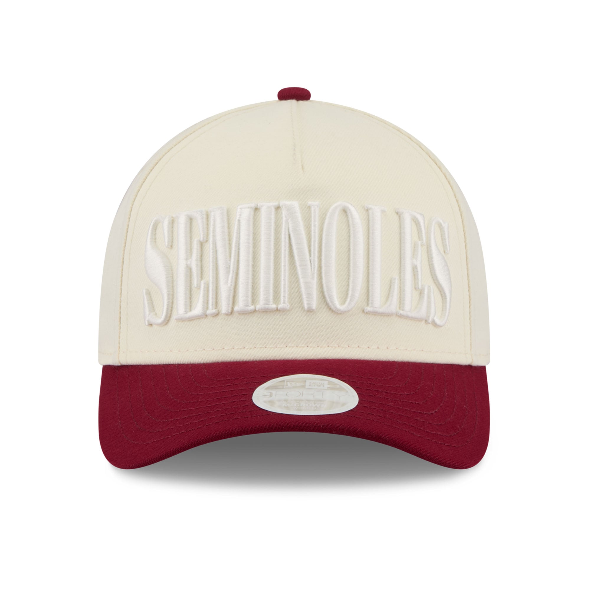 Casquette ajustable New Era 9FORTY A-Frame blanche et grenat pour femme, aux couleurs des Florida State Seminoles.