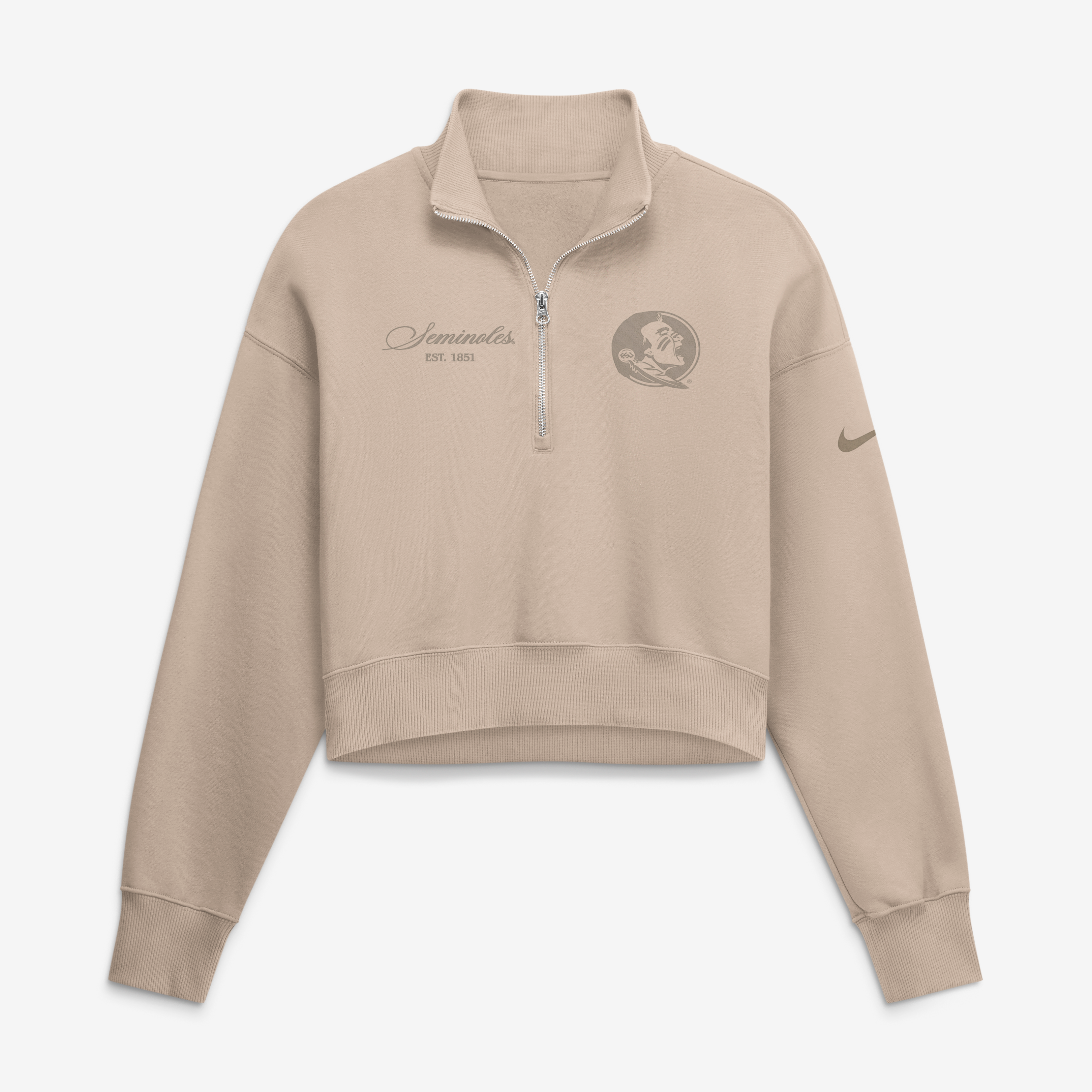 Women's Nike Tan Florida State Seminoles Neutral Stance Collection Oversized Phoenix Fleece Cropped Quarter-Zip Sweatshirt